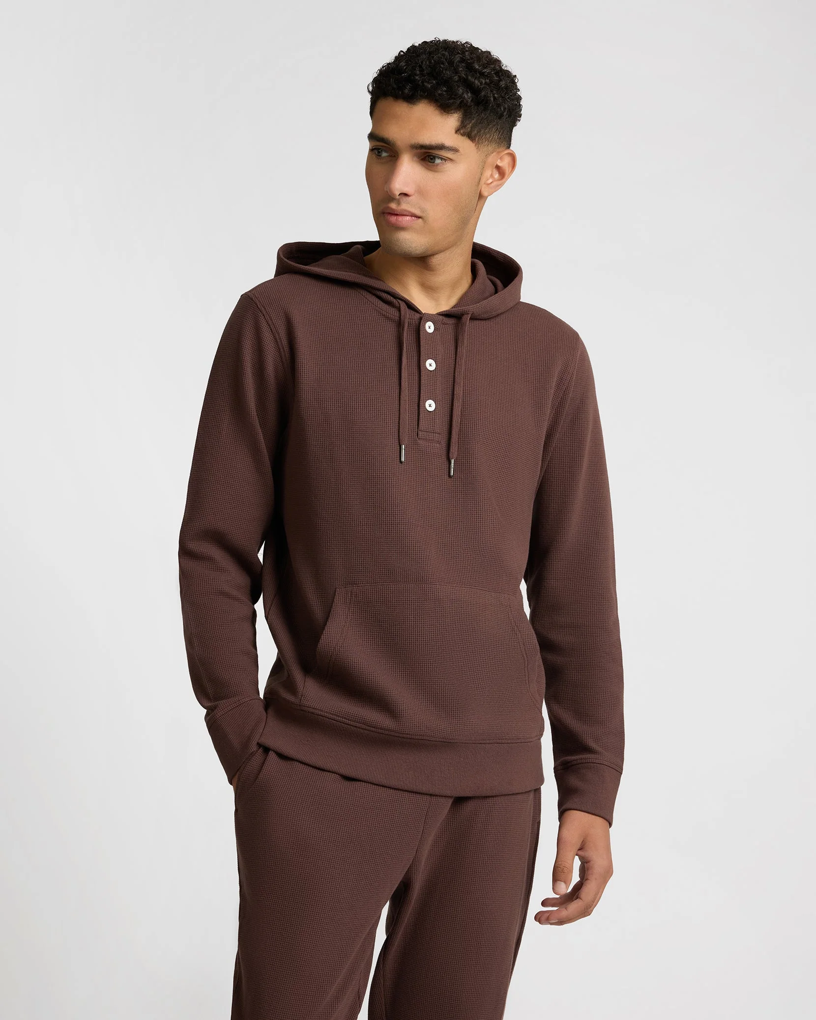 Mens | Heavyweight Cotton Waffle Hoodie | Java - Image 2