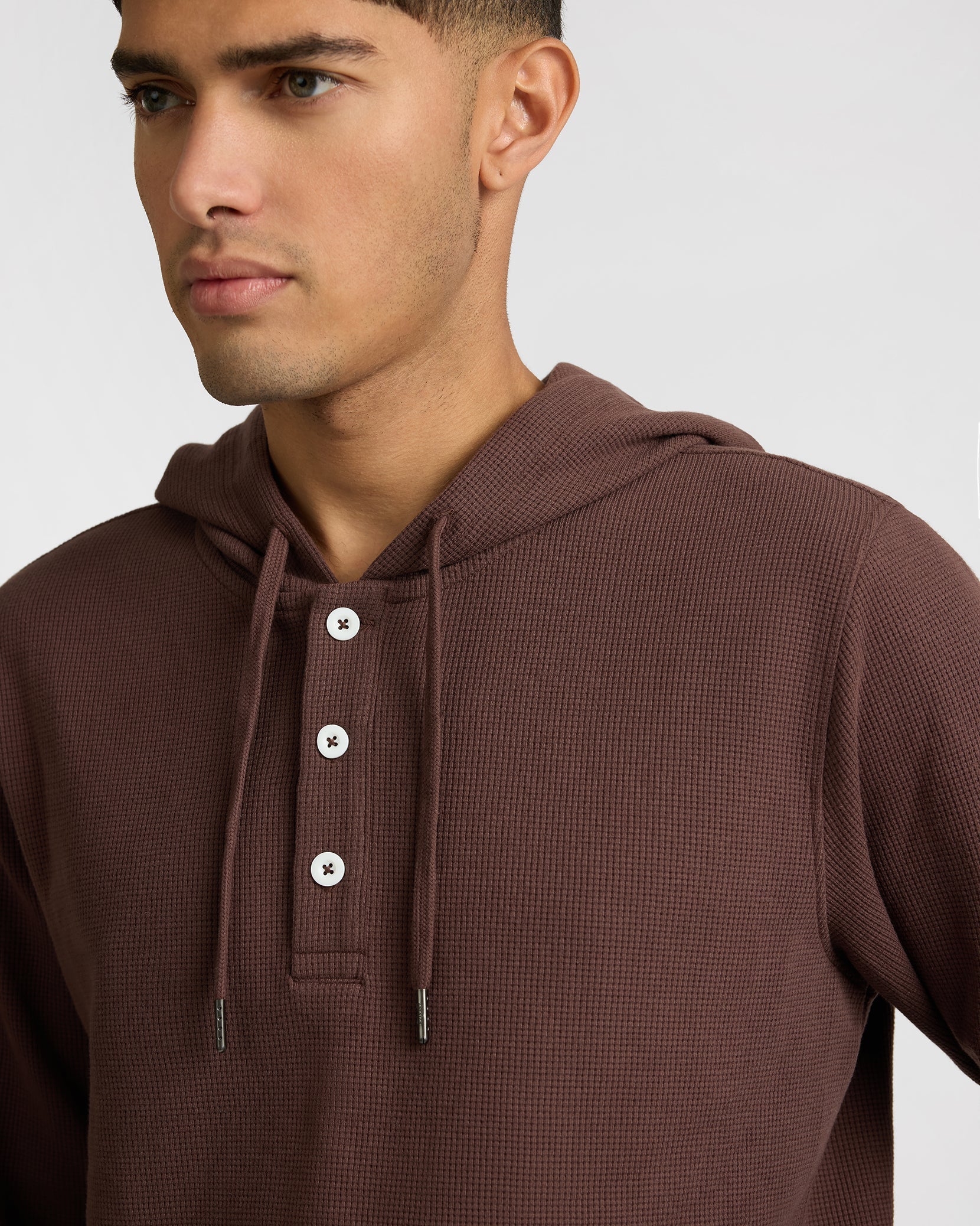 Mens | Heavyweight Cotton Waffle Hoodie | Java - Image 3