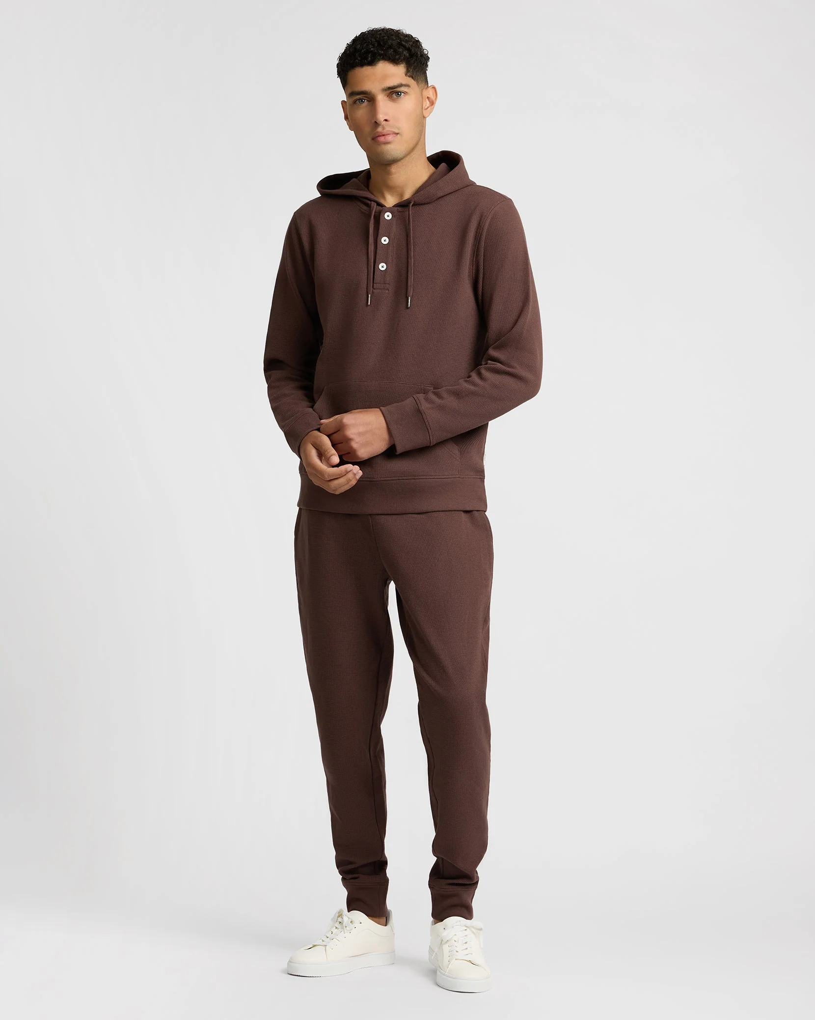 Mens | Heavyweight Cotton Waffle Hoodie | Java - Image 6