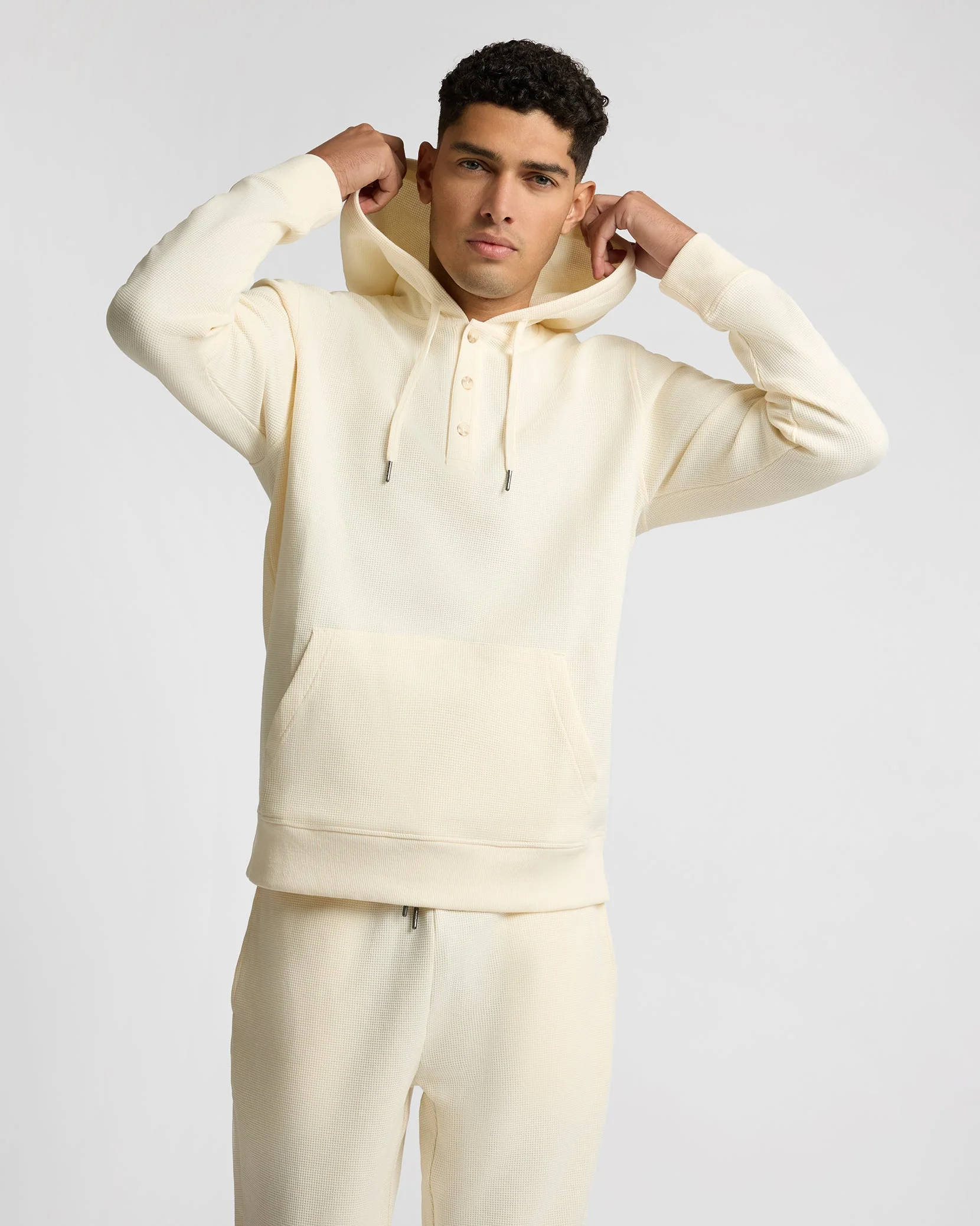 Mens | Heavyweight Cotton Waffle Hoodie | Ecru - Image 2