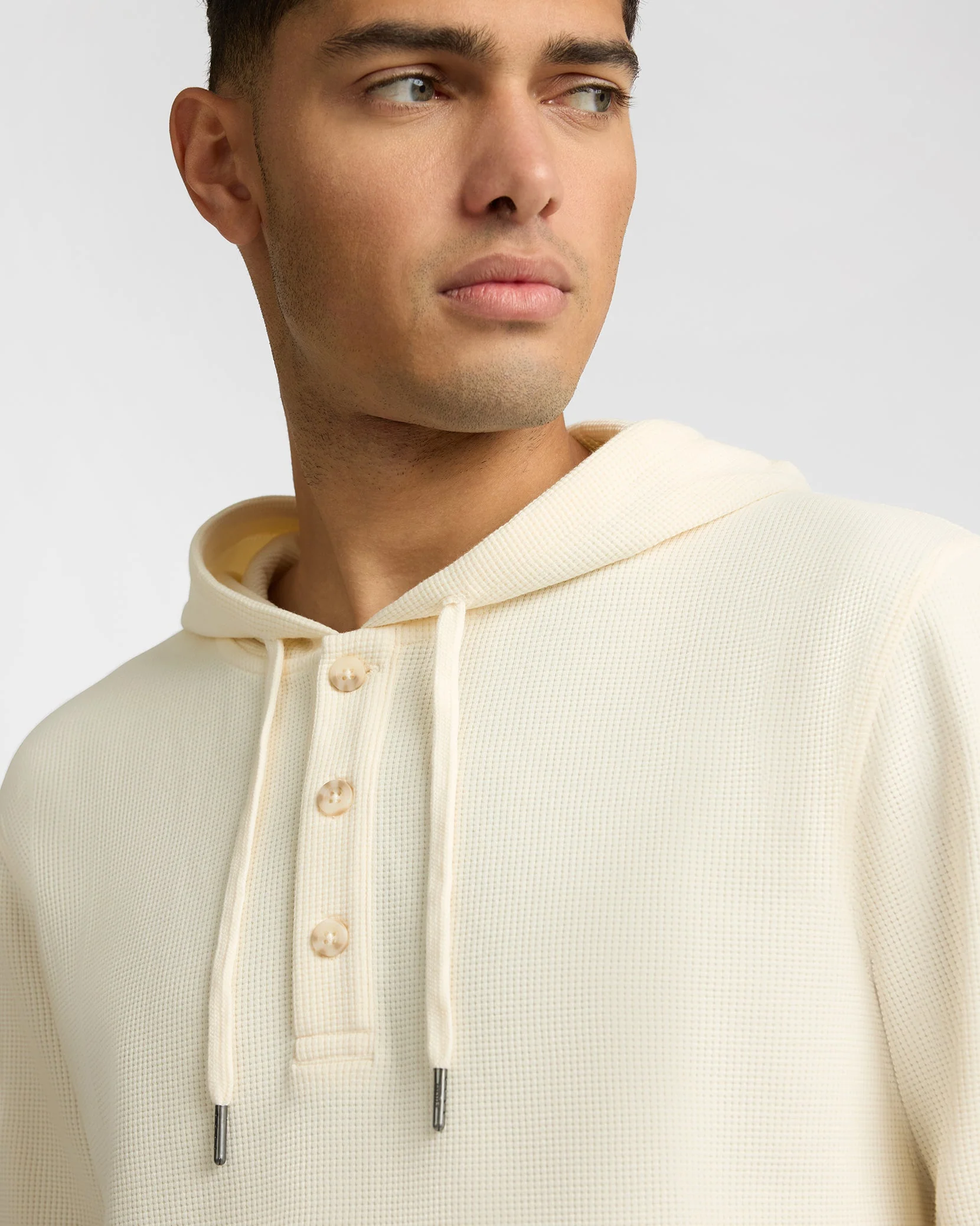 Mens | Heavyweight Cotton Waffle Hoodie | Ecru - Image 3