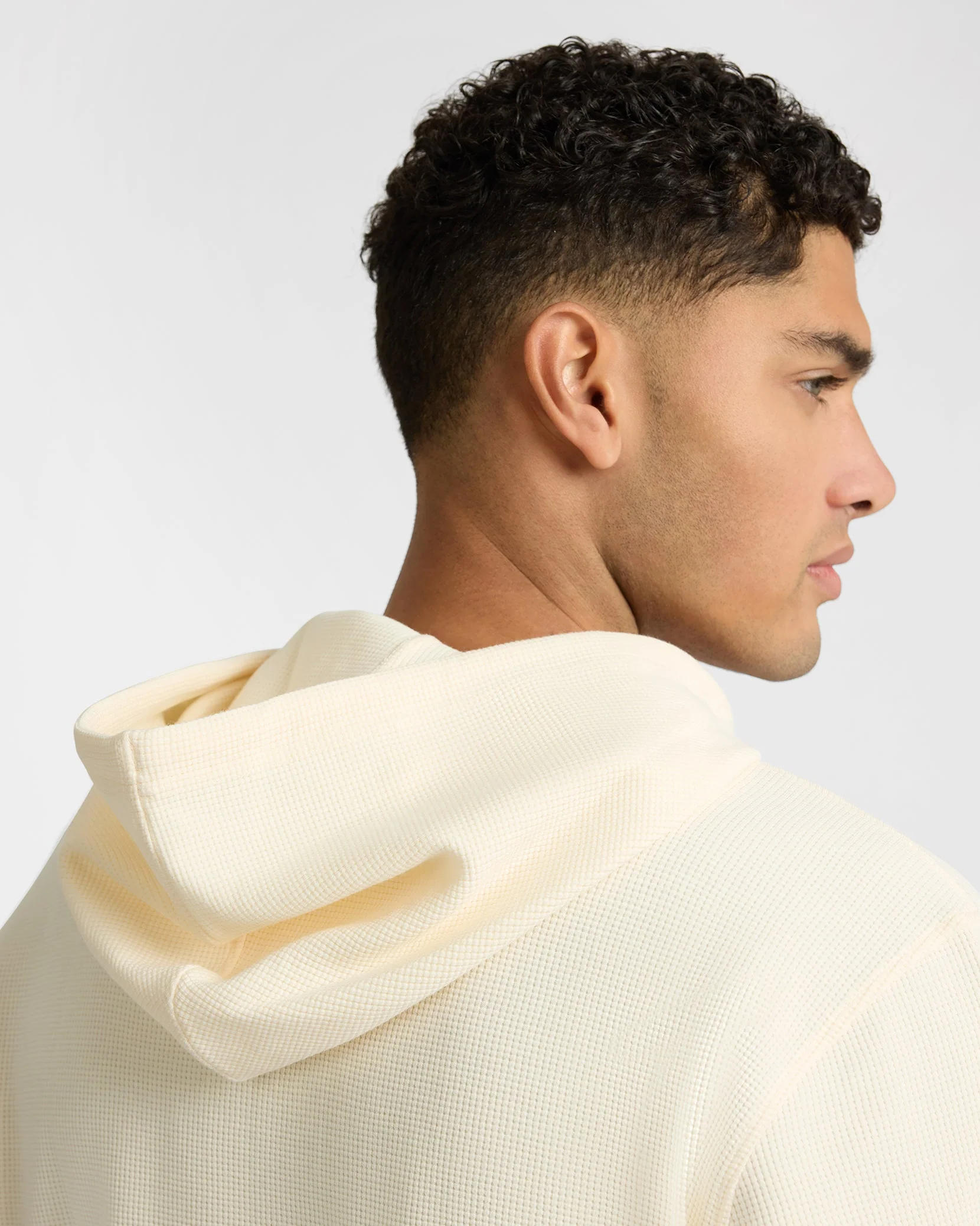 Mens | Heavyweight Cotton Waffle Hoodie | Ecru - Image 5