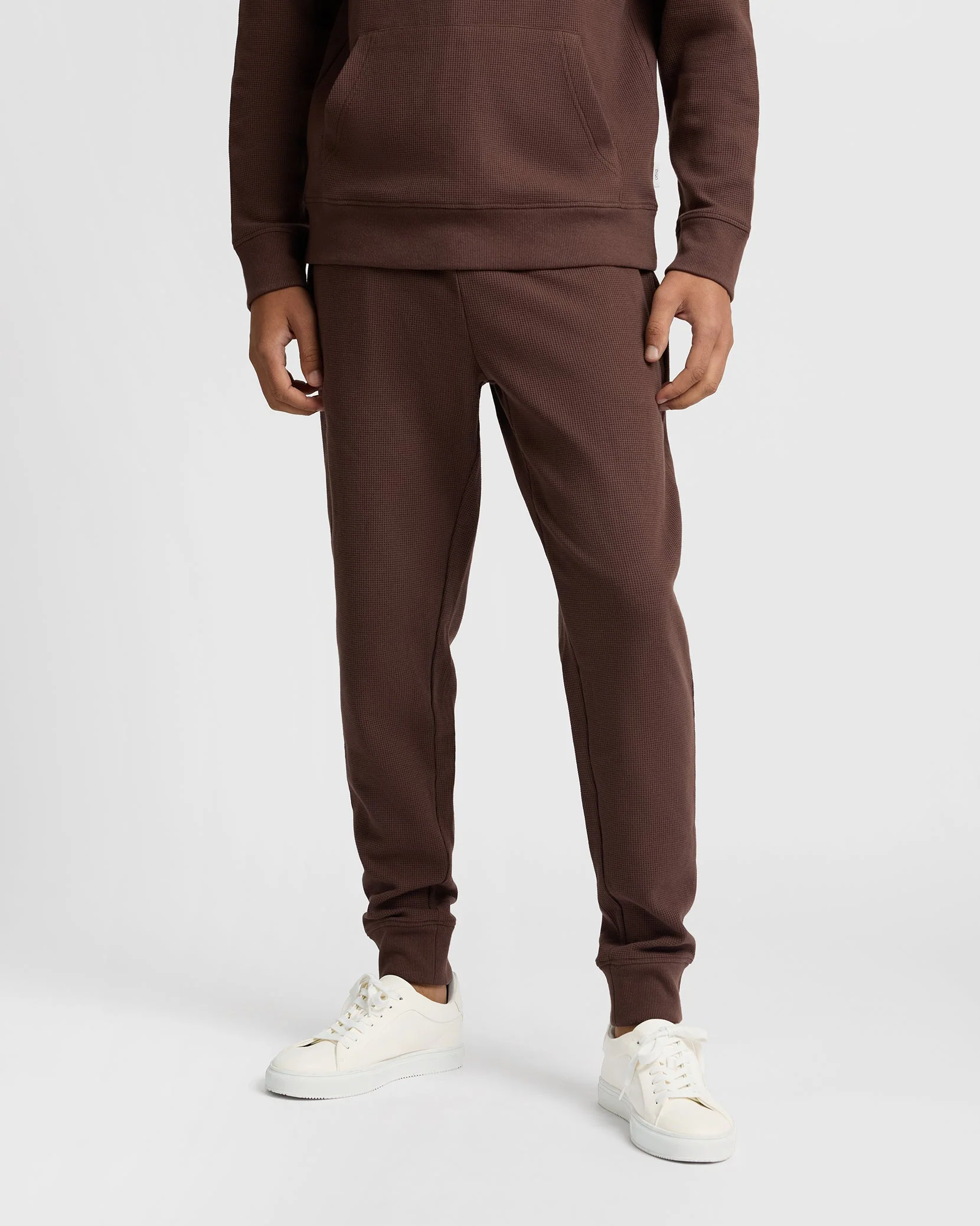 Mens | Heavyweight Cotton Waffle Jogger | Java - Image 2