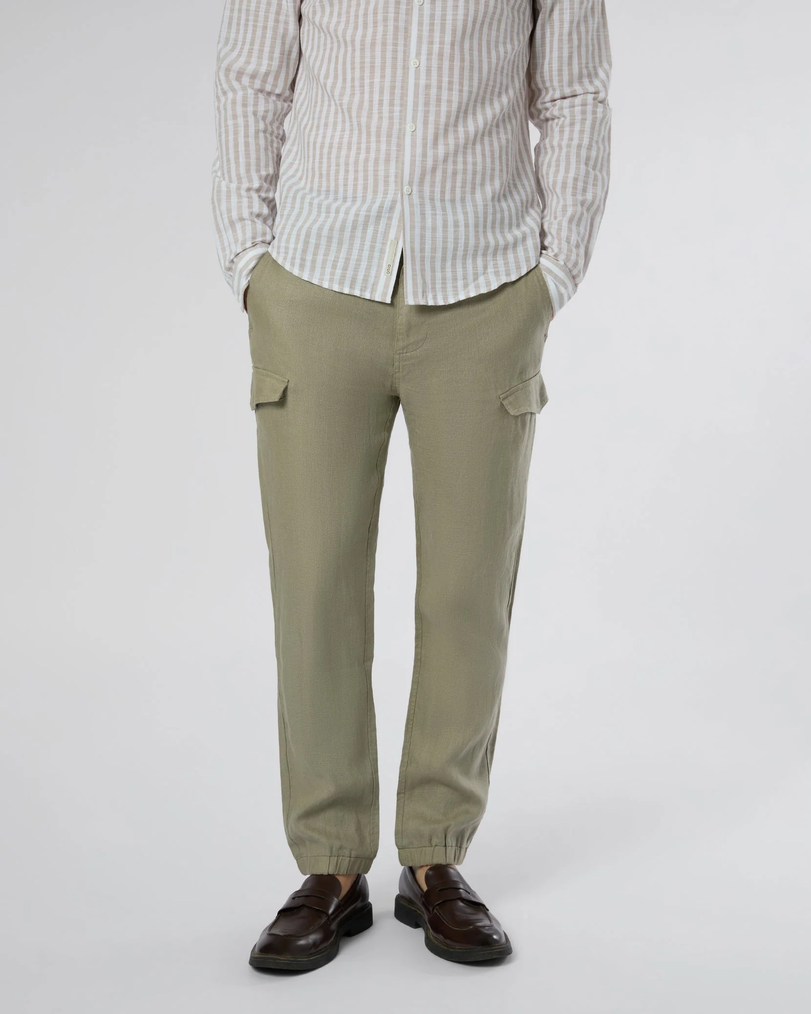 Mens | Linen Cargo Jogger | Light Olive - Image 3