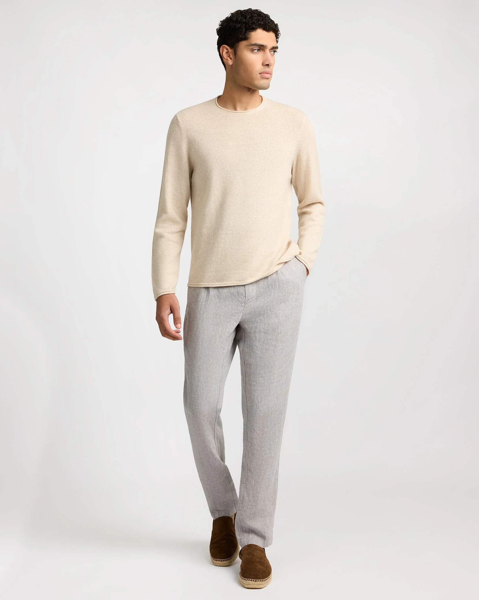 Mens | Linen Cashmere Rollneck Sweater | Natural Melange - Image 8