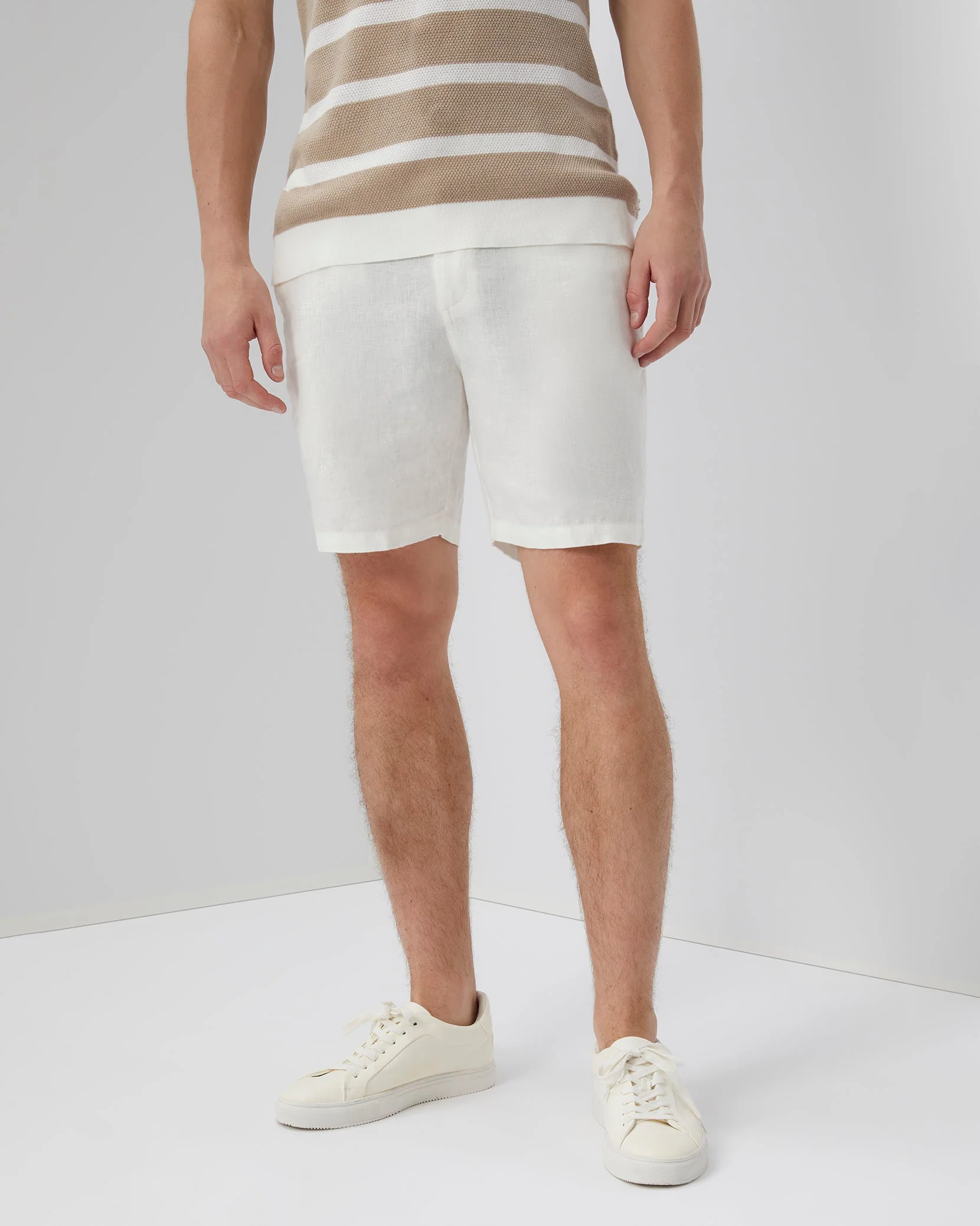 Mens | Linen Fixed-waist Short | White