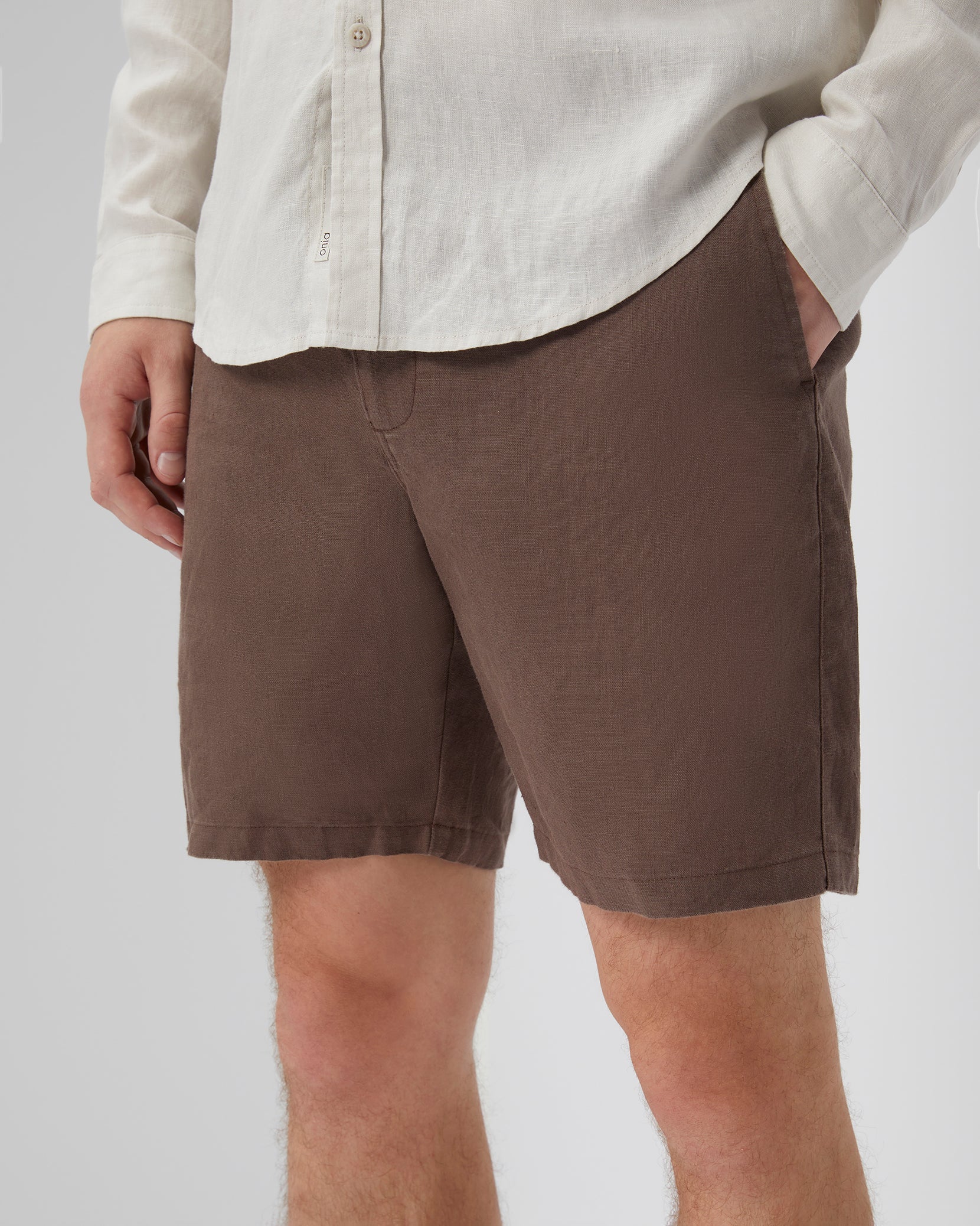 Mens | Linen Fixed-waist Short | Chocolate - Image 4