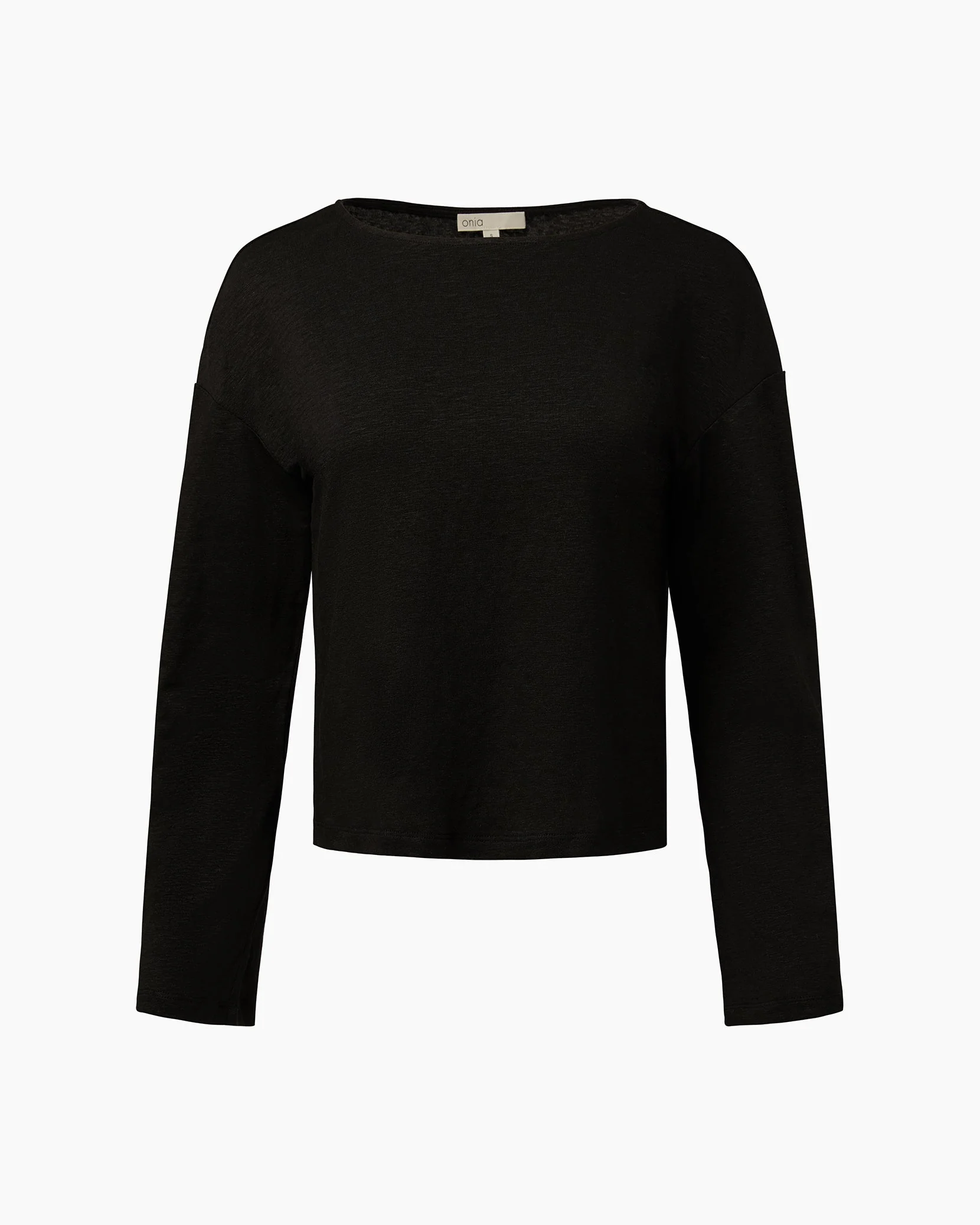 Womens | Linen Jersey Boatneck Top | Black - Image 2