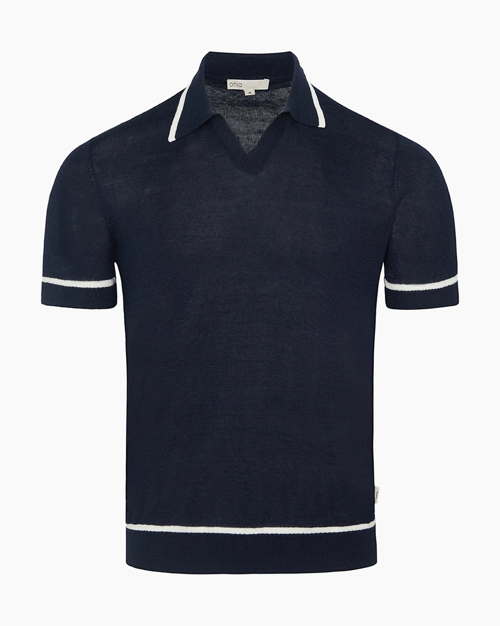 Mens | Linen Johnny Collar Polo Sweater | Midnight