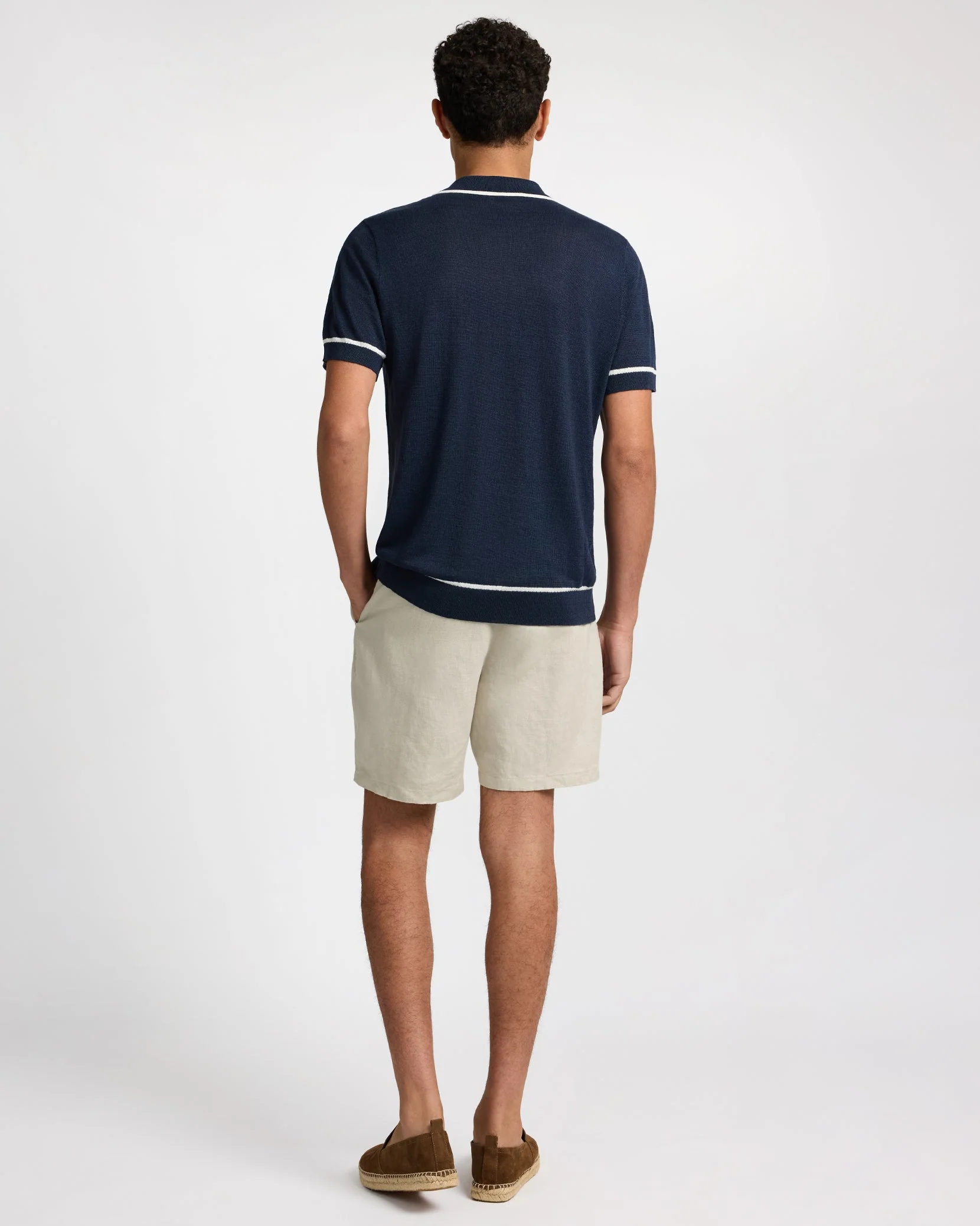 Mens | Linen Johnny Collar Polo Sweater | Midnight - Image 8
