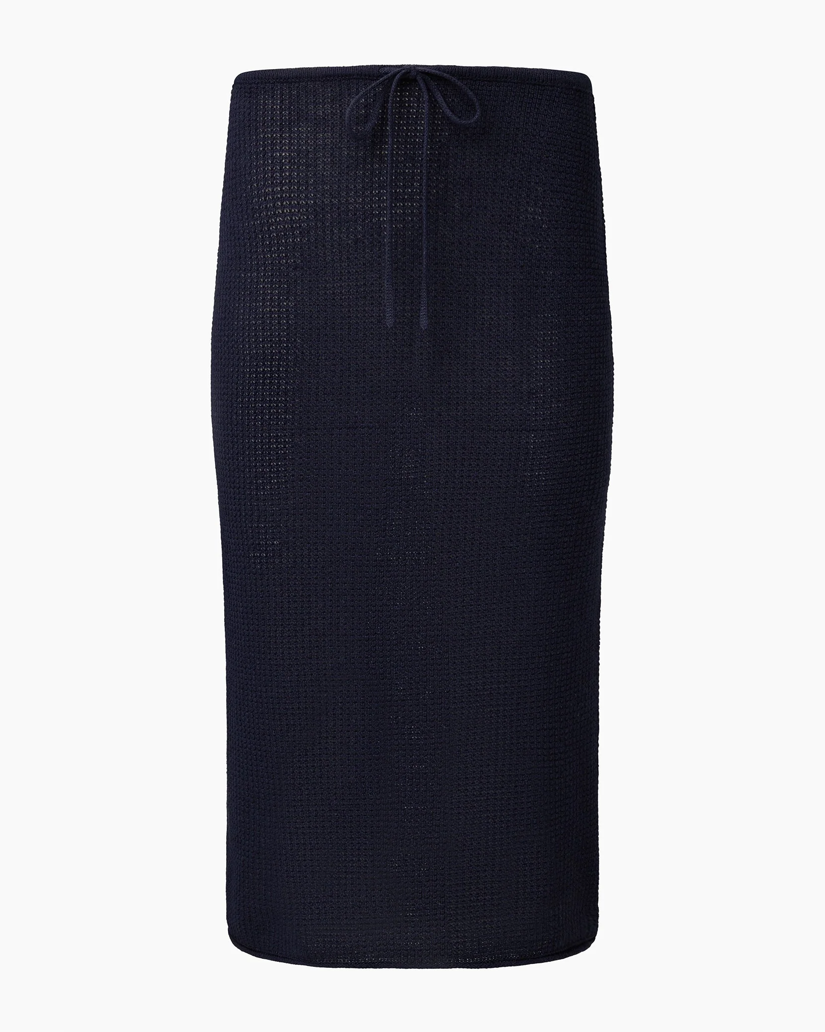 Womens | Linen Knit Low Rise Midi Skirt | Deep Navy