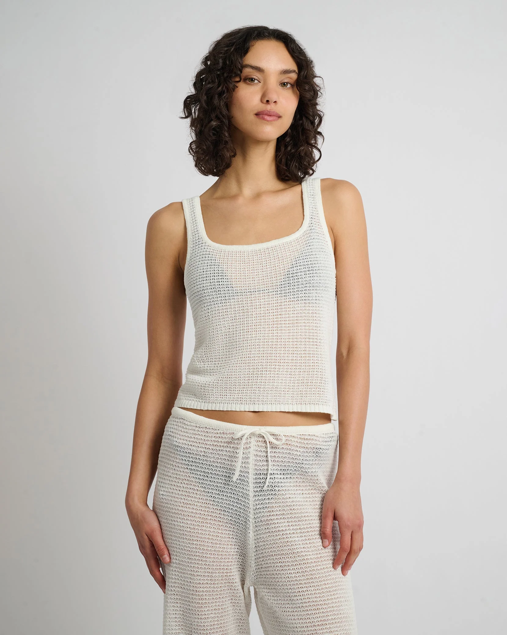 Womens | Linen Knit Square Neck Tank | White