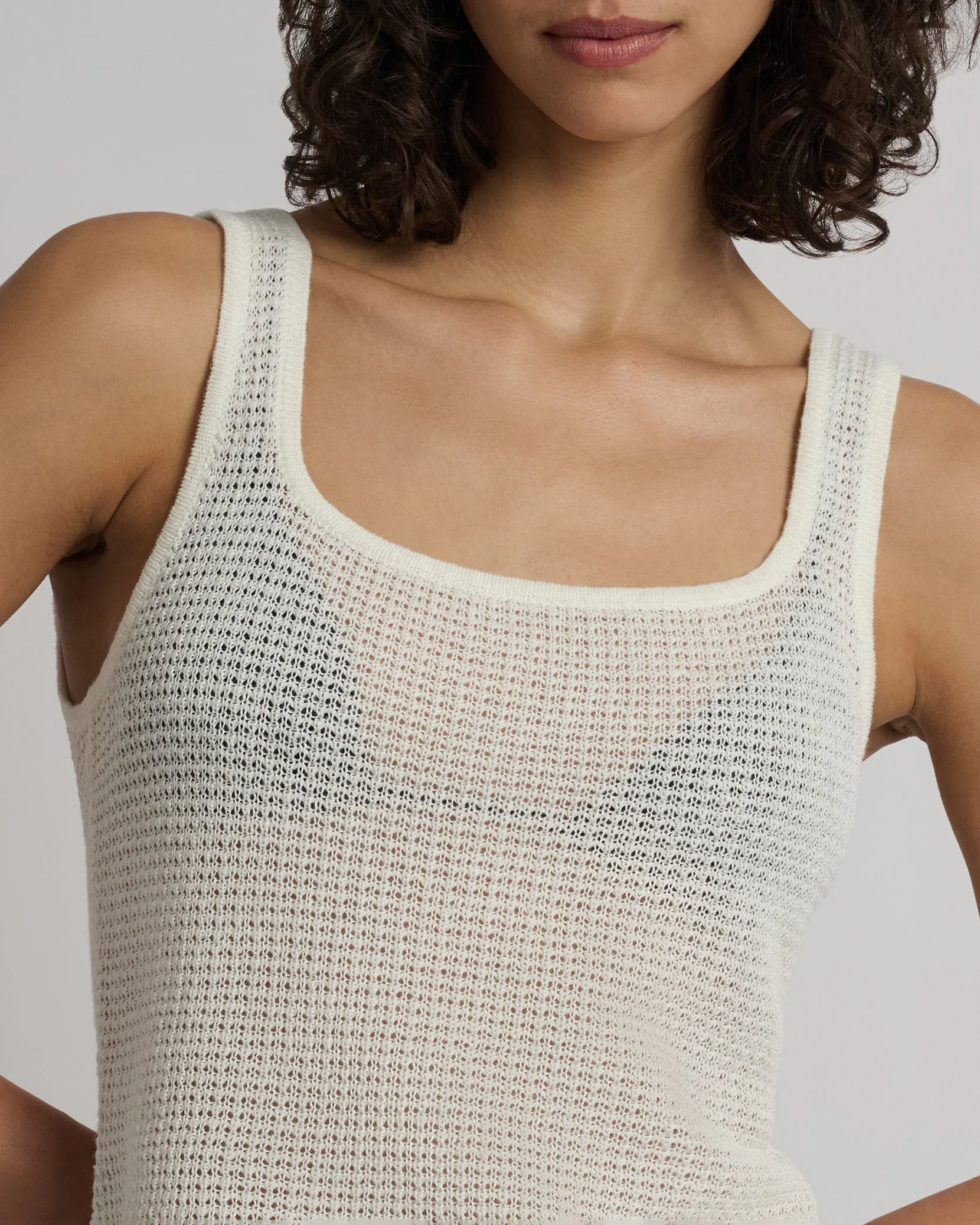 Womens | Linen Knit Square Neck Tank | White - Image 4