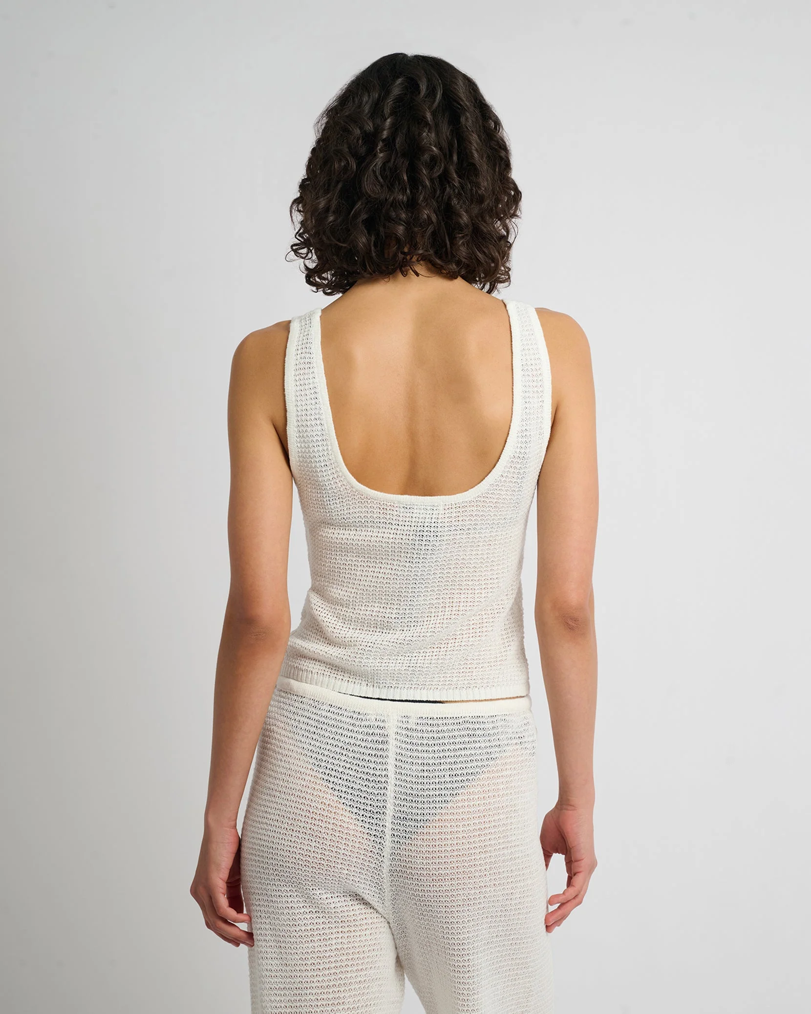 Womens | Linen Knit Square Neck Tank | White - Image 5