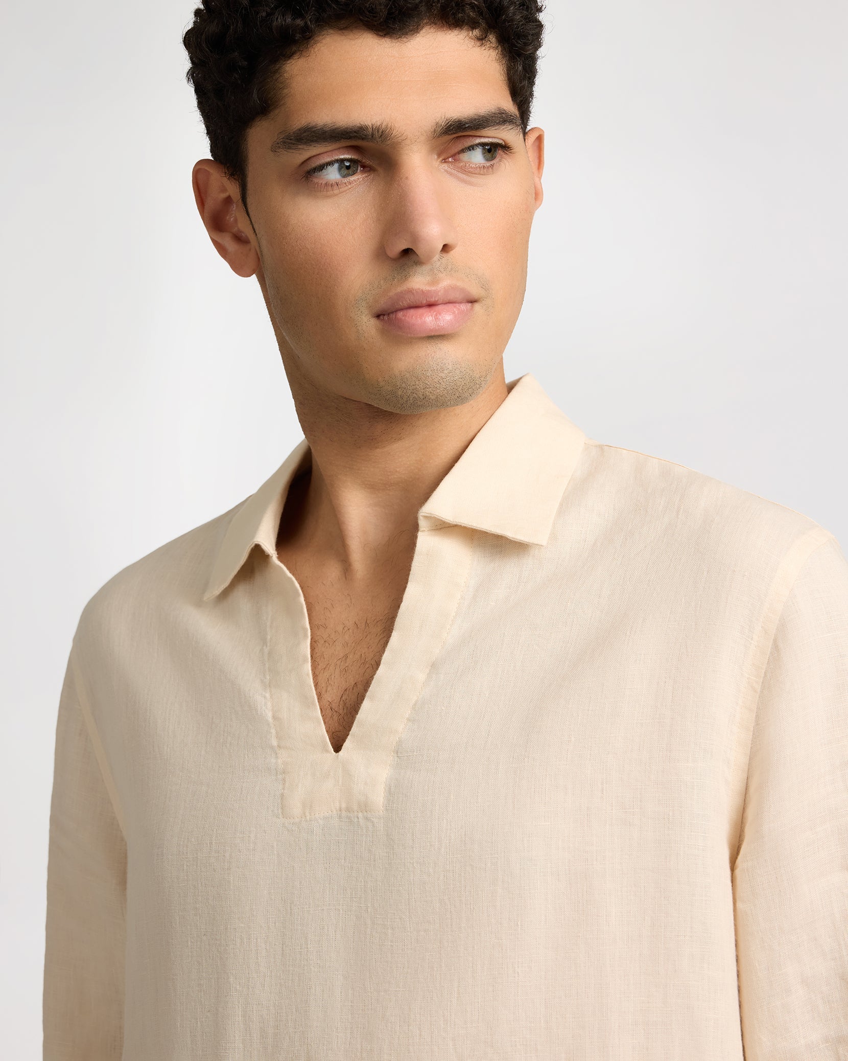 Mens | Linen Long Sleeve Popover Shirt | Natural - Image 4