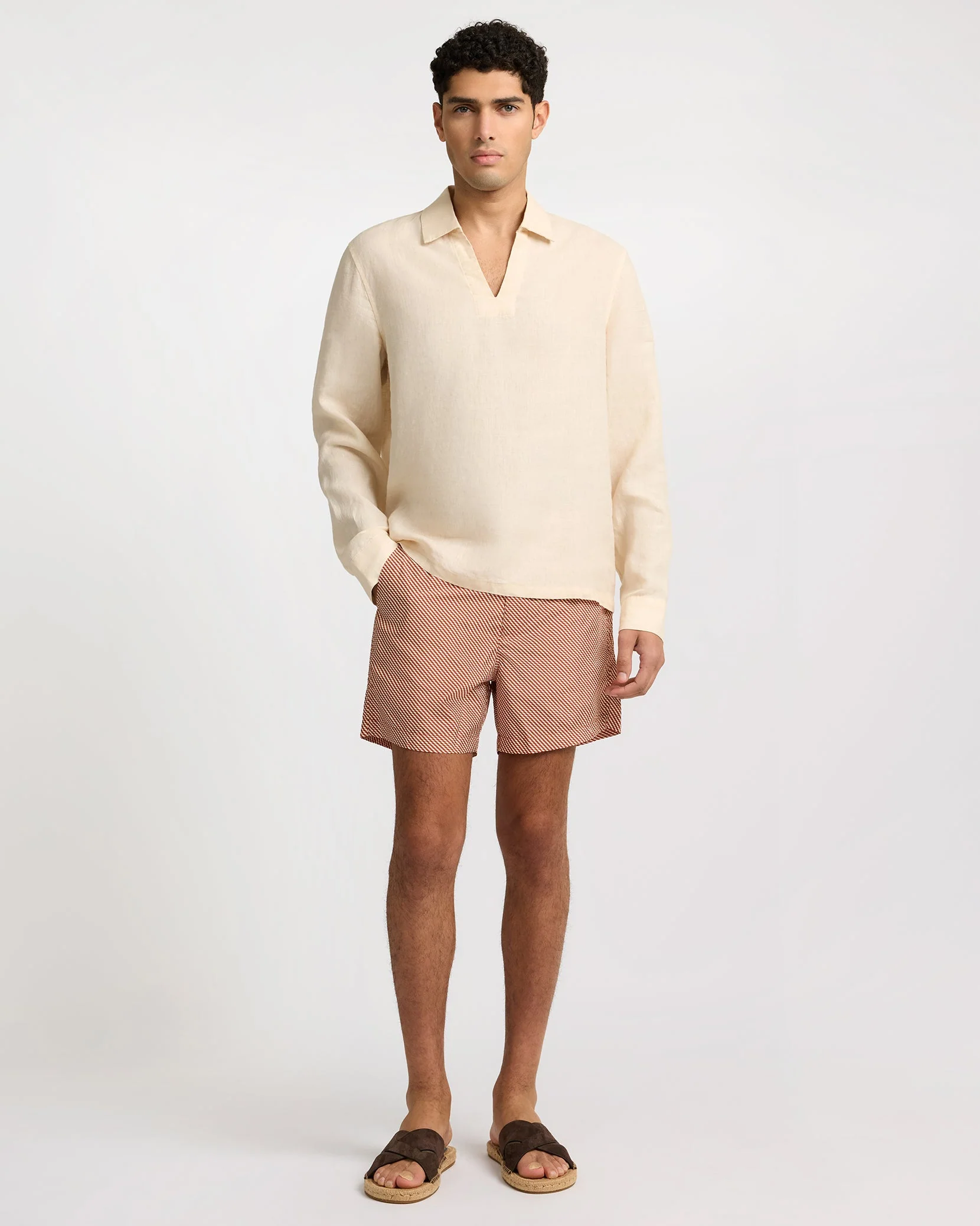 Mens | Linen Long Sleeve Popover Shirt | Natural - Image 7