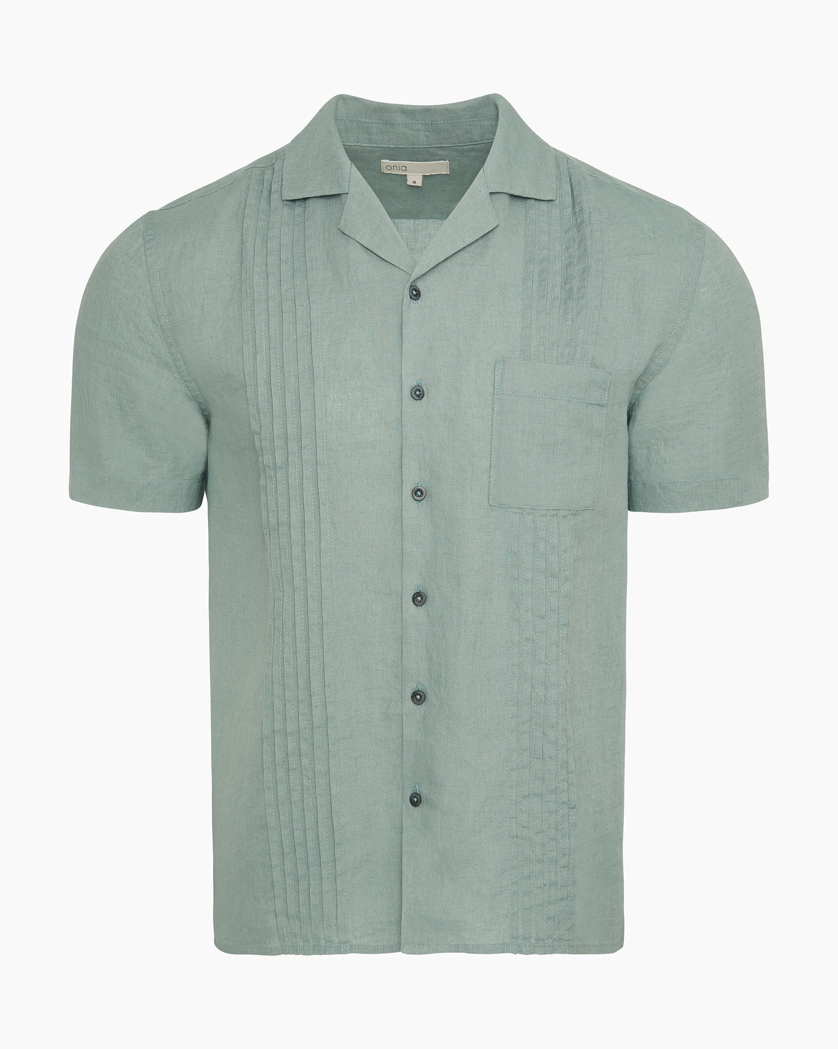 Mens | Linen Pintuck Camp Shirt | Soft Olive