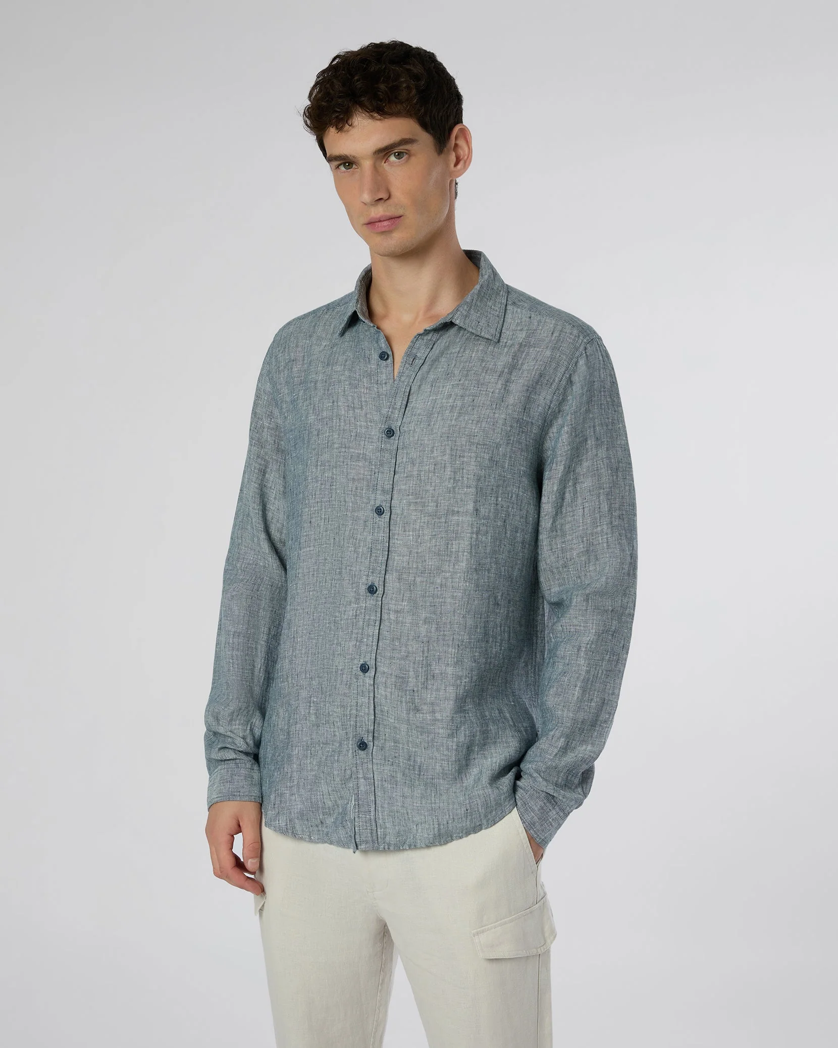 Mens | Linen Slim Fit Shirt | Denim Blue
