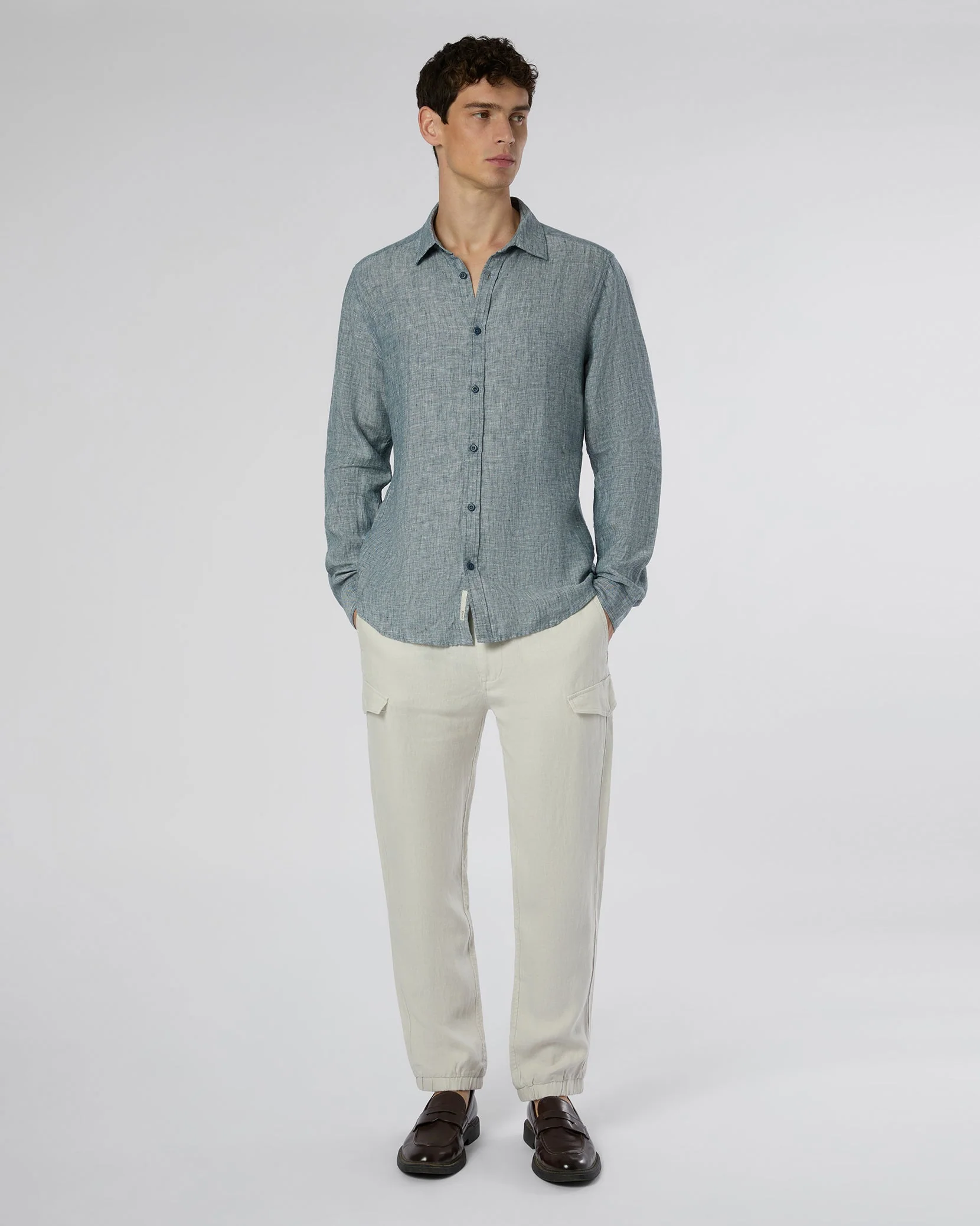 Mens | Linen Slim Fit Shirt | Denim Blue - Image 3