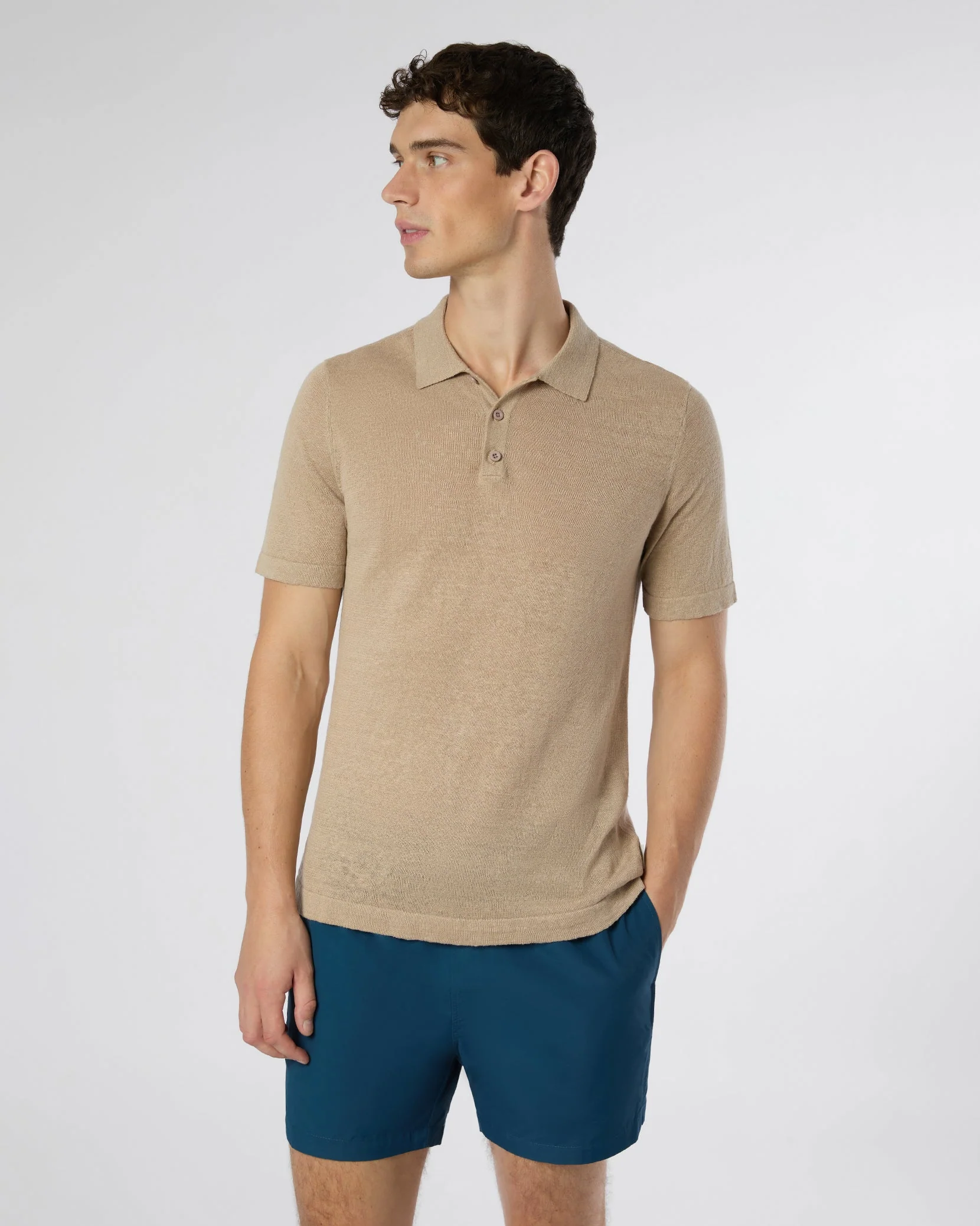 Mens | Linen Sweater Polo | Tan