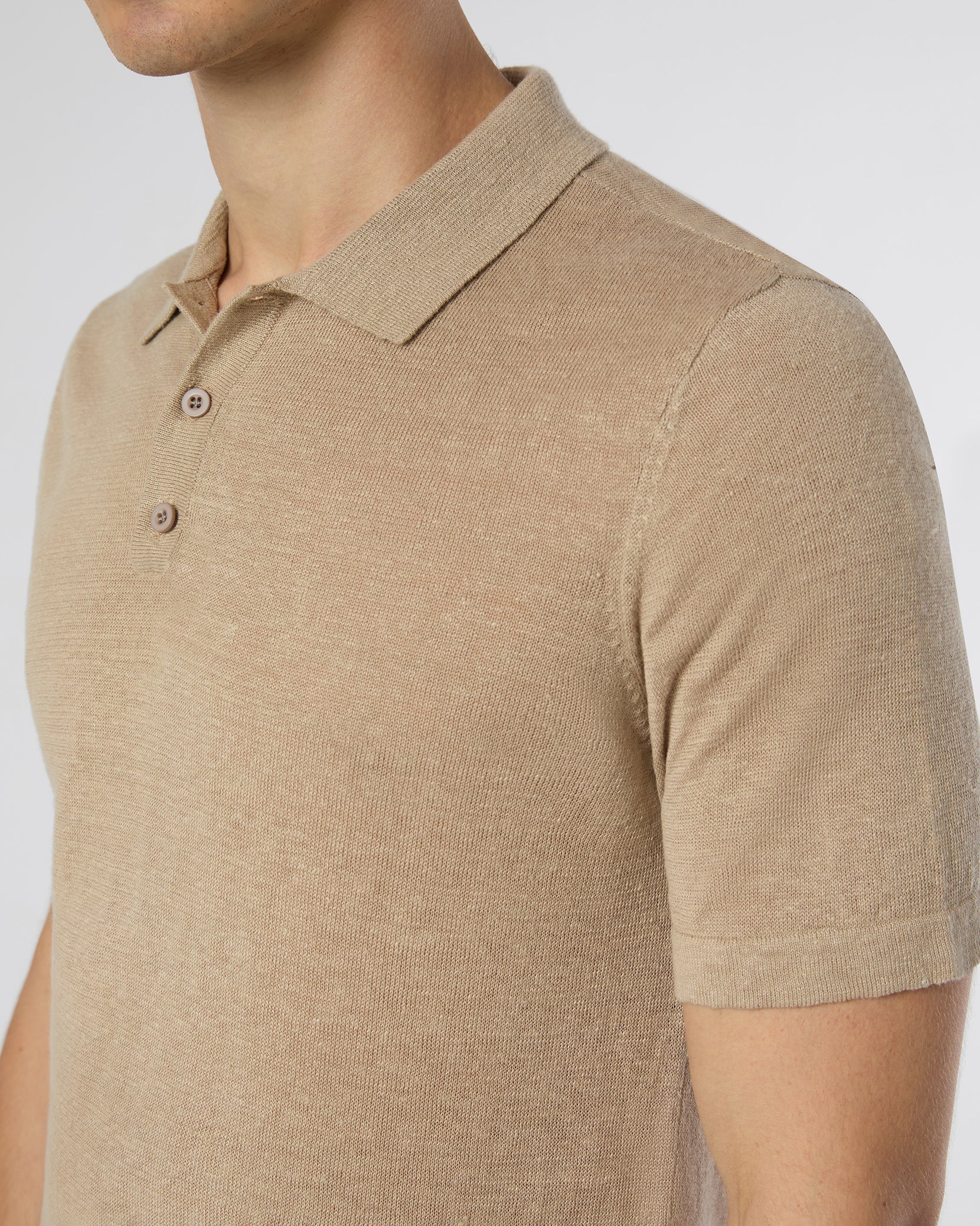 Mens | Linen Sweater Polo | Tan - Image 4