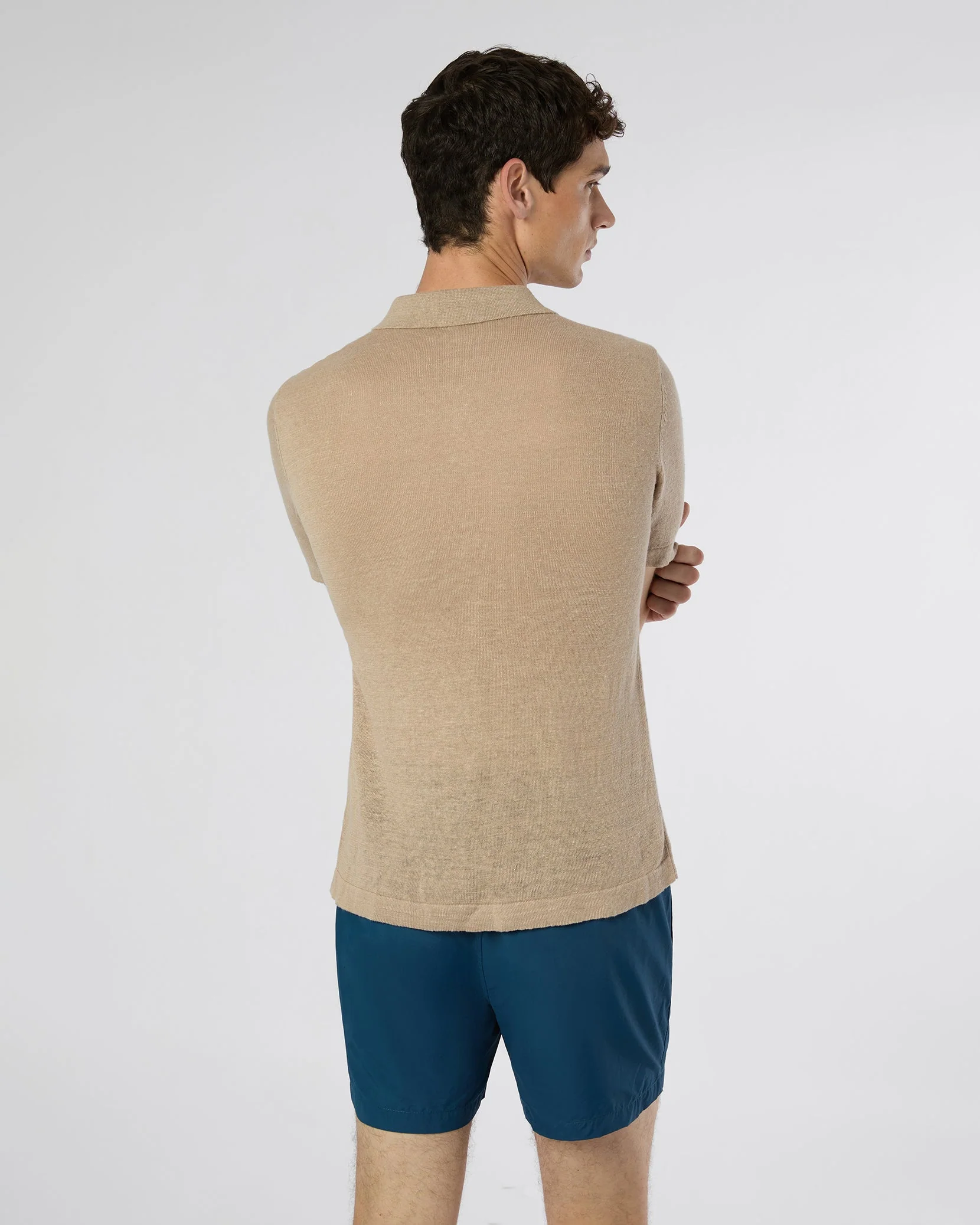 Mens | Linen Sweater Polo | Tan - Image 5
