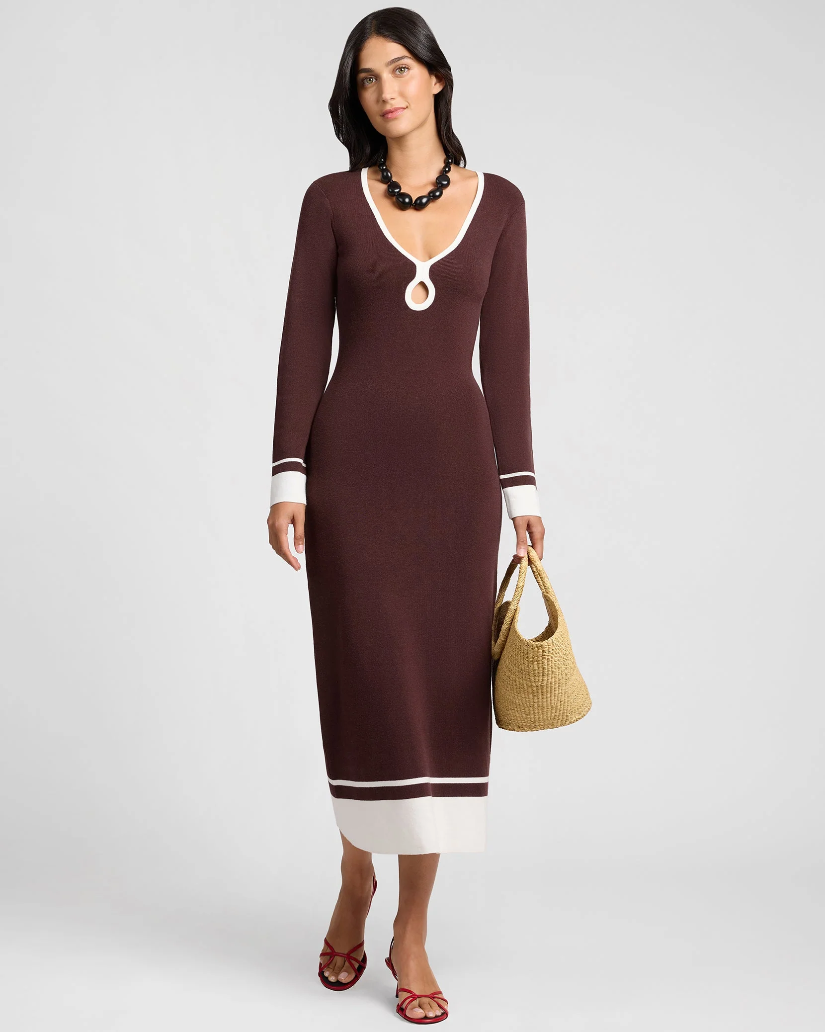 Womens | Linen Tencel Maxi Dress | Espresso/Egret