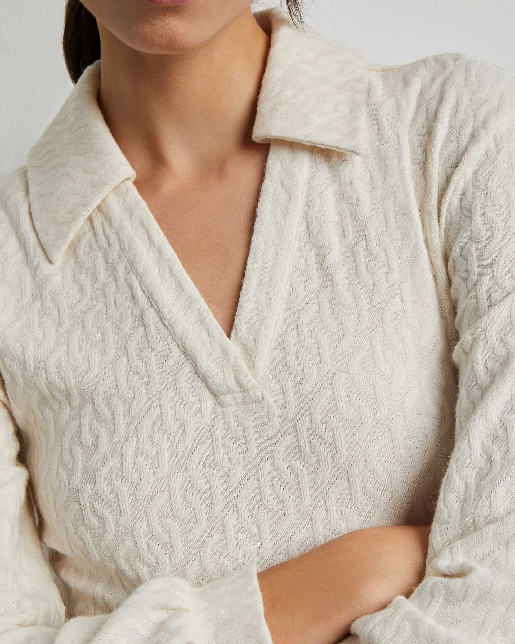 Womens | Long Sleeve Polo Geo Knit Bodysuit | Birch - Image 6