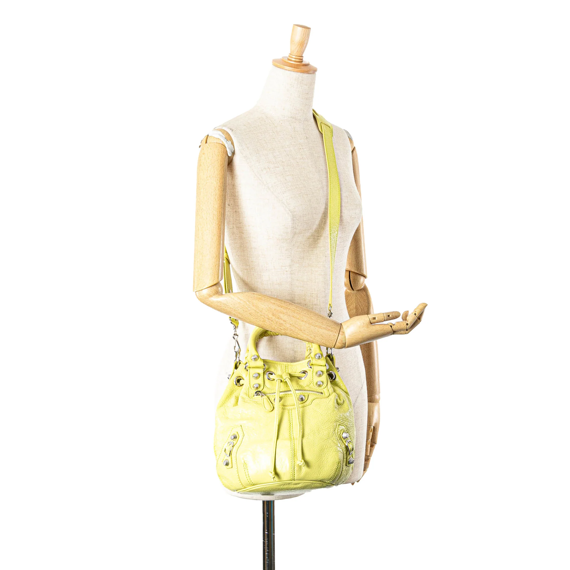 Balenciaga | Pre-Owned Lambskin Motocross Giant 12 Pompon Bag | Yellow - Image 3
