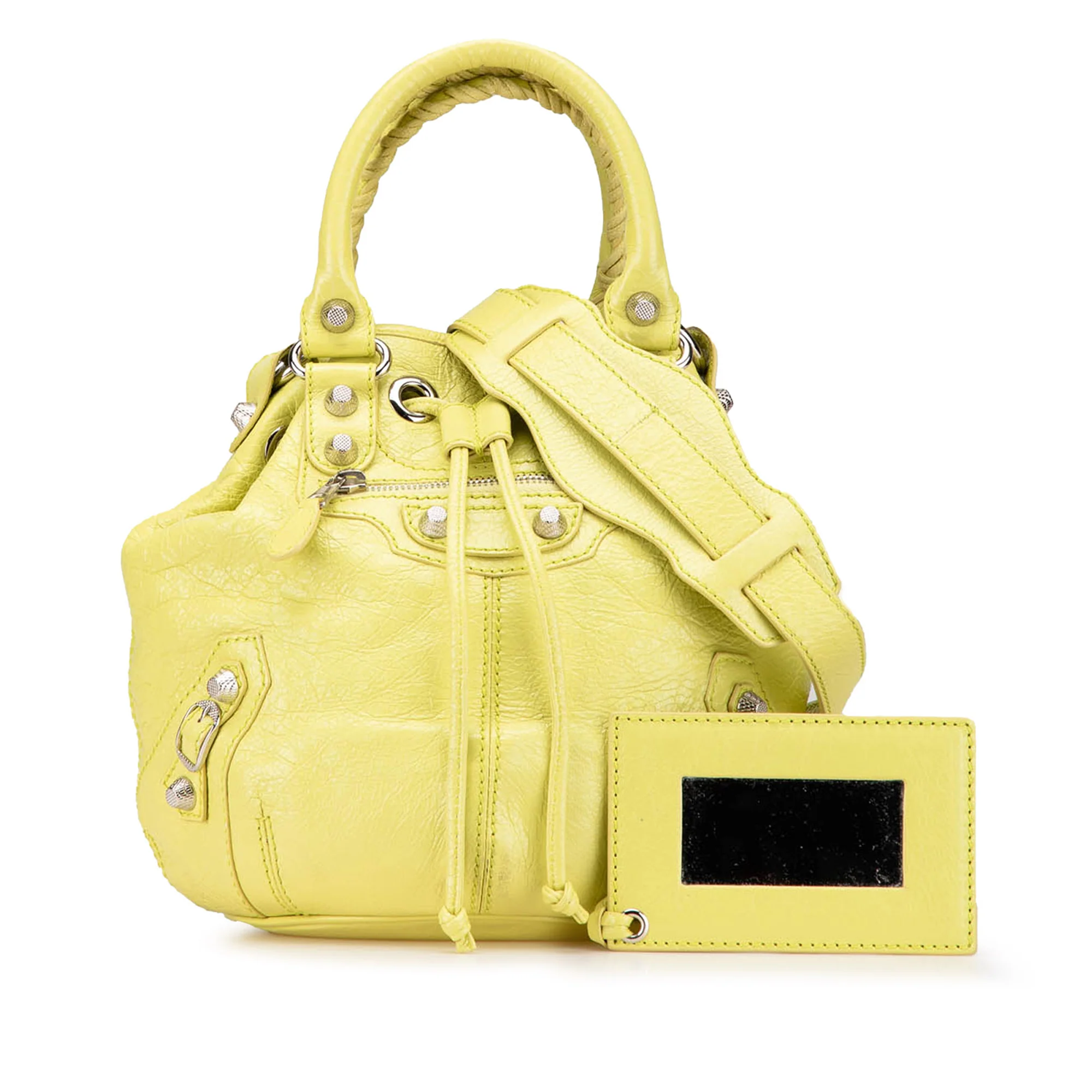 Balenciaga | Pre-Owned Lambskin Motocross Giant 12 Pompon Bag | Yellow - Image 4