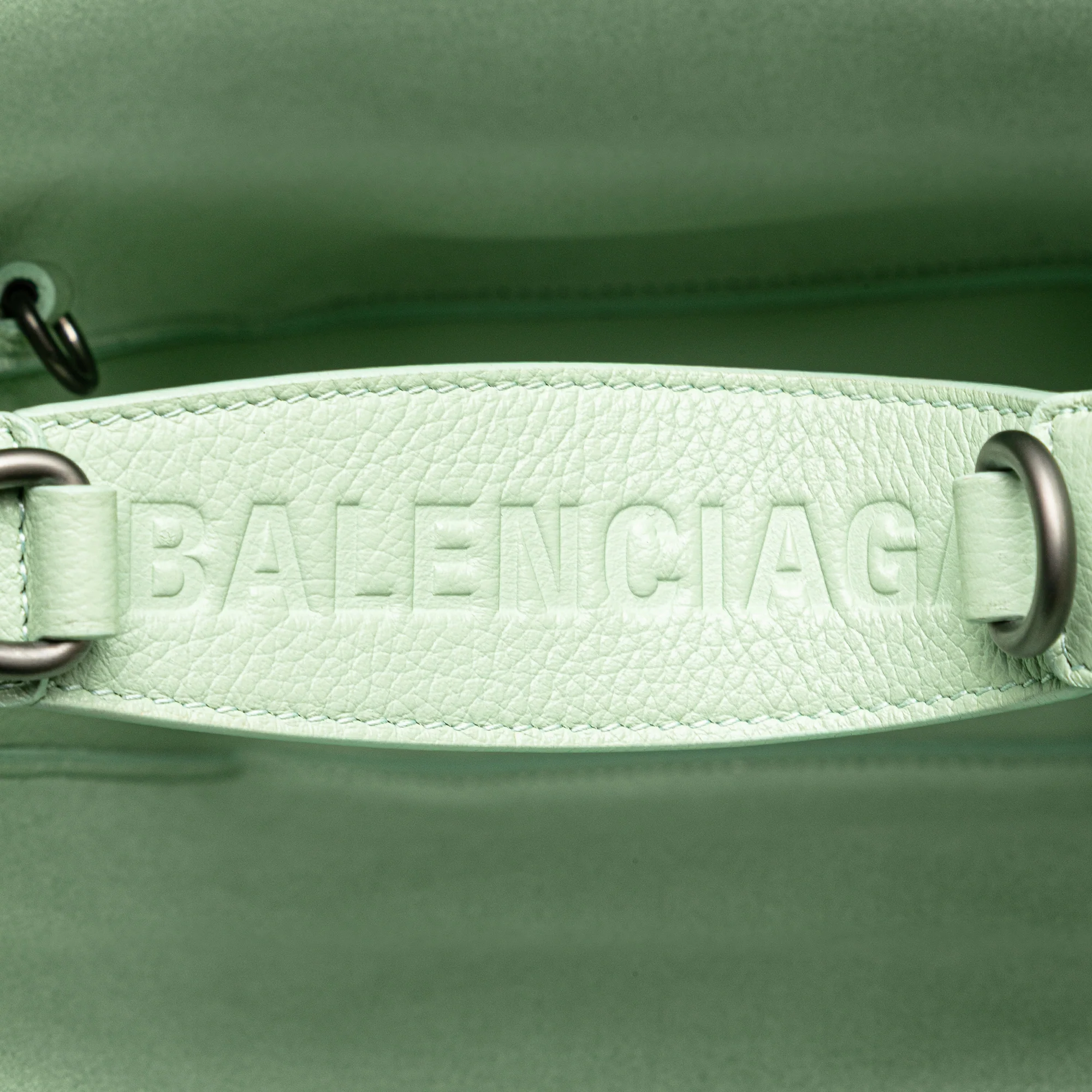 Balenciaga | Pre-Owned Pebbled Calfskin Tool 2.0 North South XS Tote | Green/Light Green - Image 13