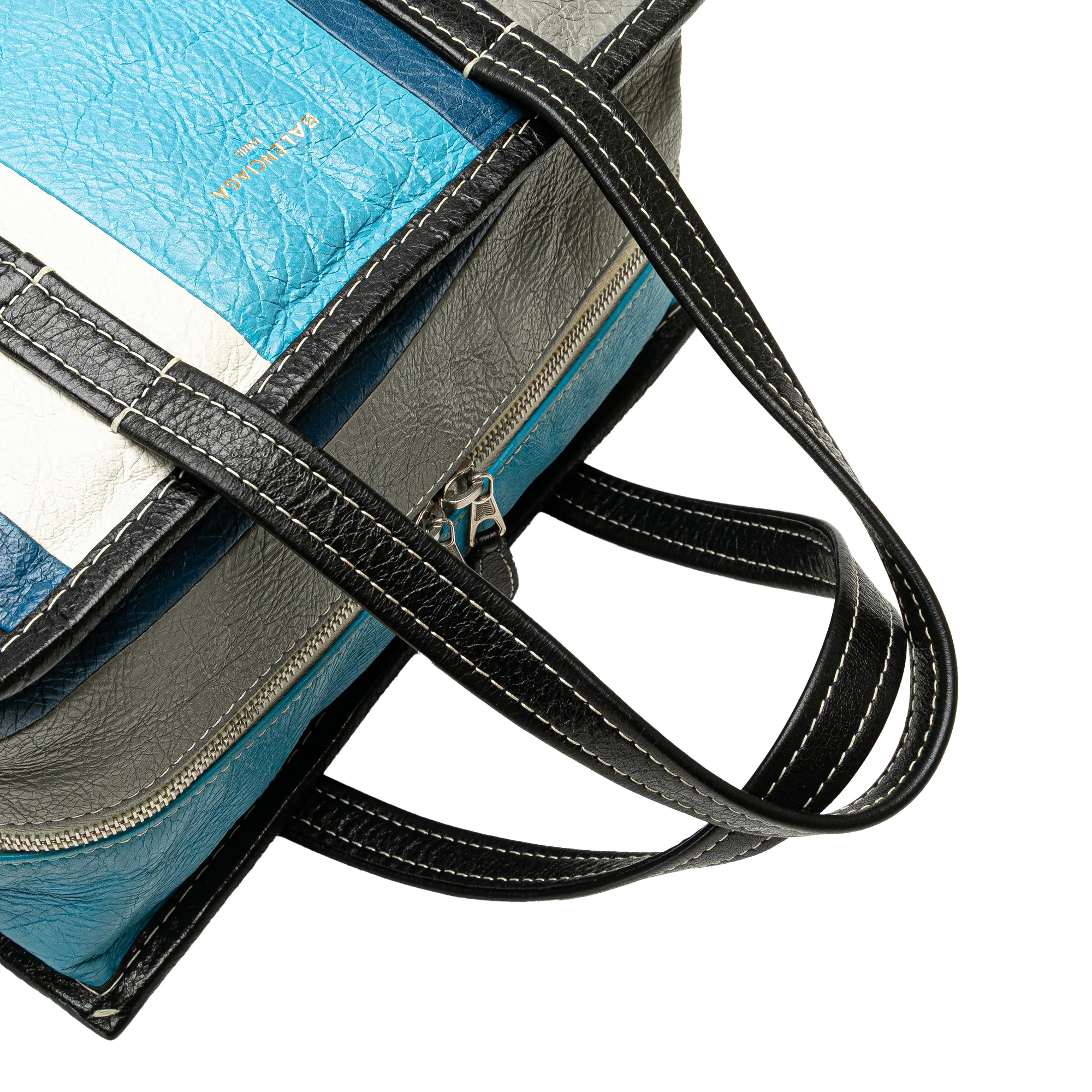 Balenciaga | Pre-Owned S Lambskin Bazar Shopper Satchel | Blue/Aqua - Image 4