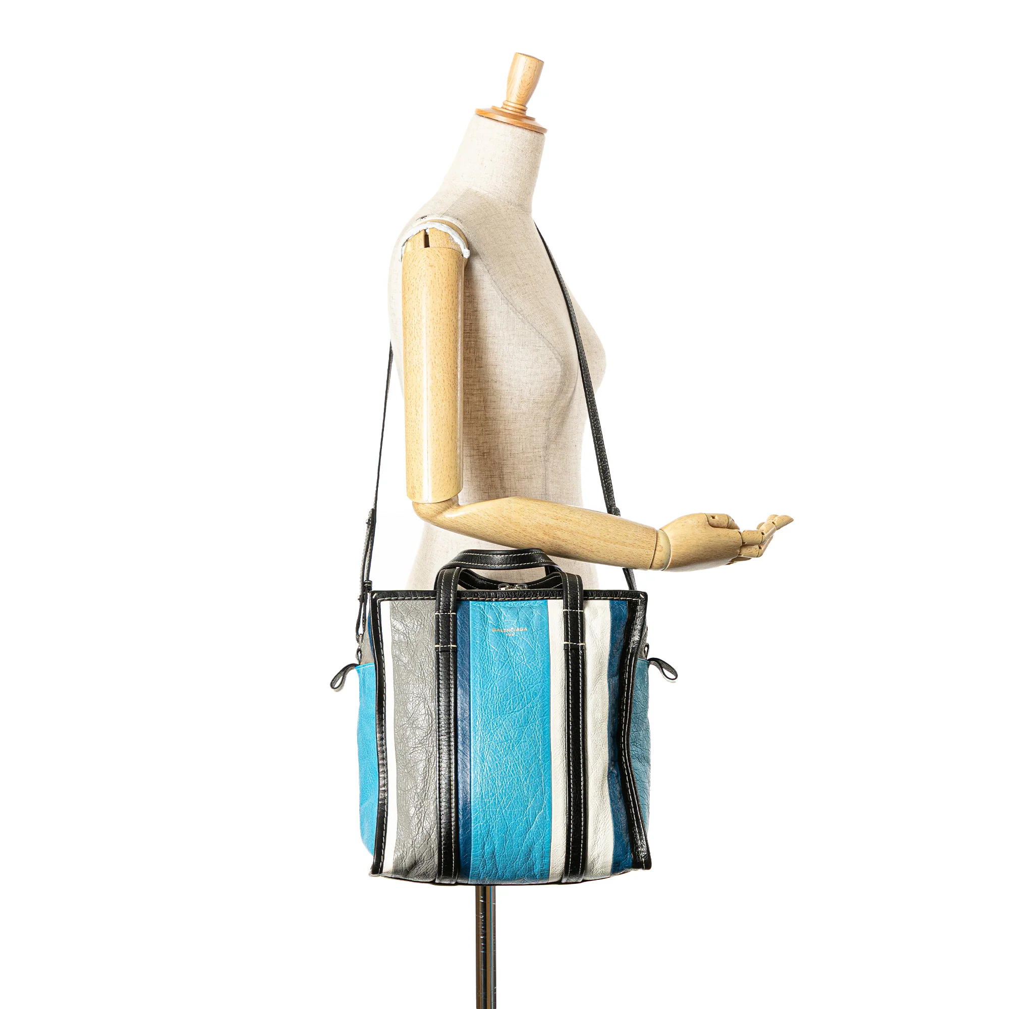 Balenciaga | Pre-Owned S Lambskin Bazar Shopper Satchel | Blue/Aqua - Image 5