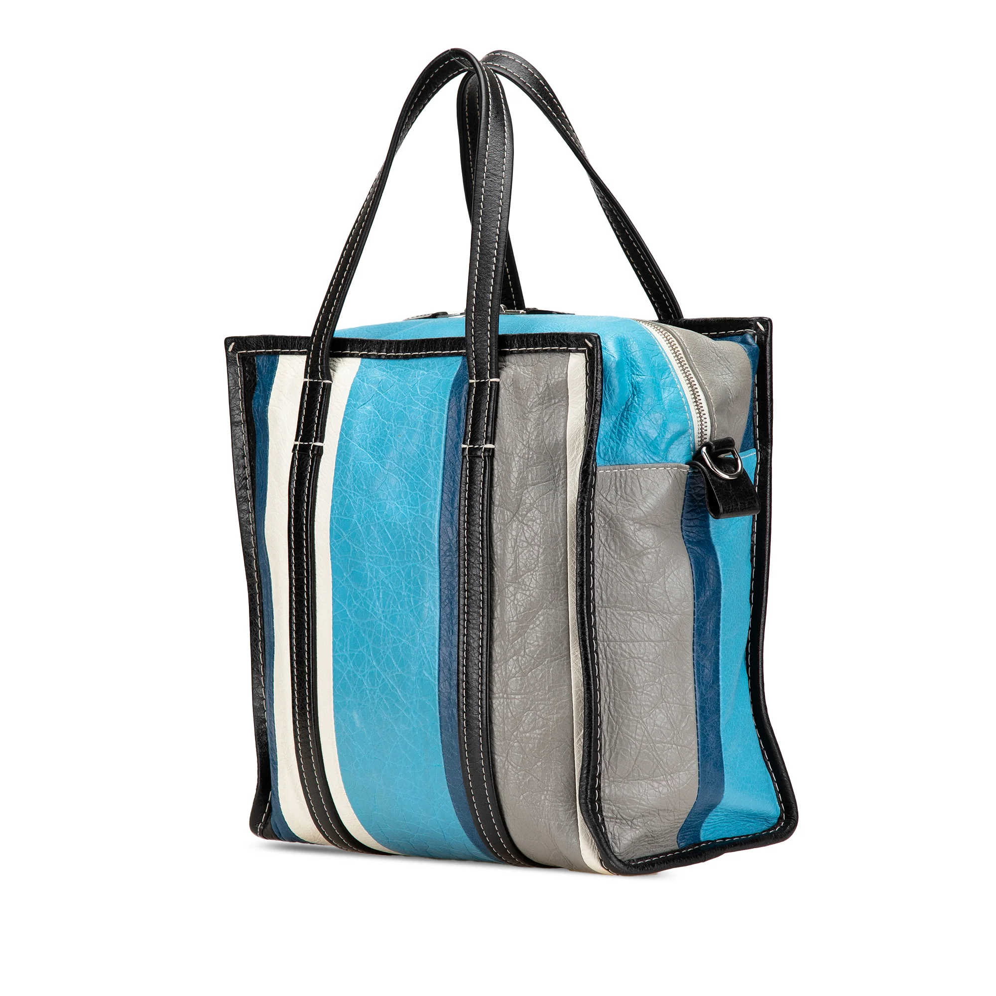 Balenciaga | Pre-Owned S Lambskin Bazar Shopper Satchel | Blue/Aqua - Image 7