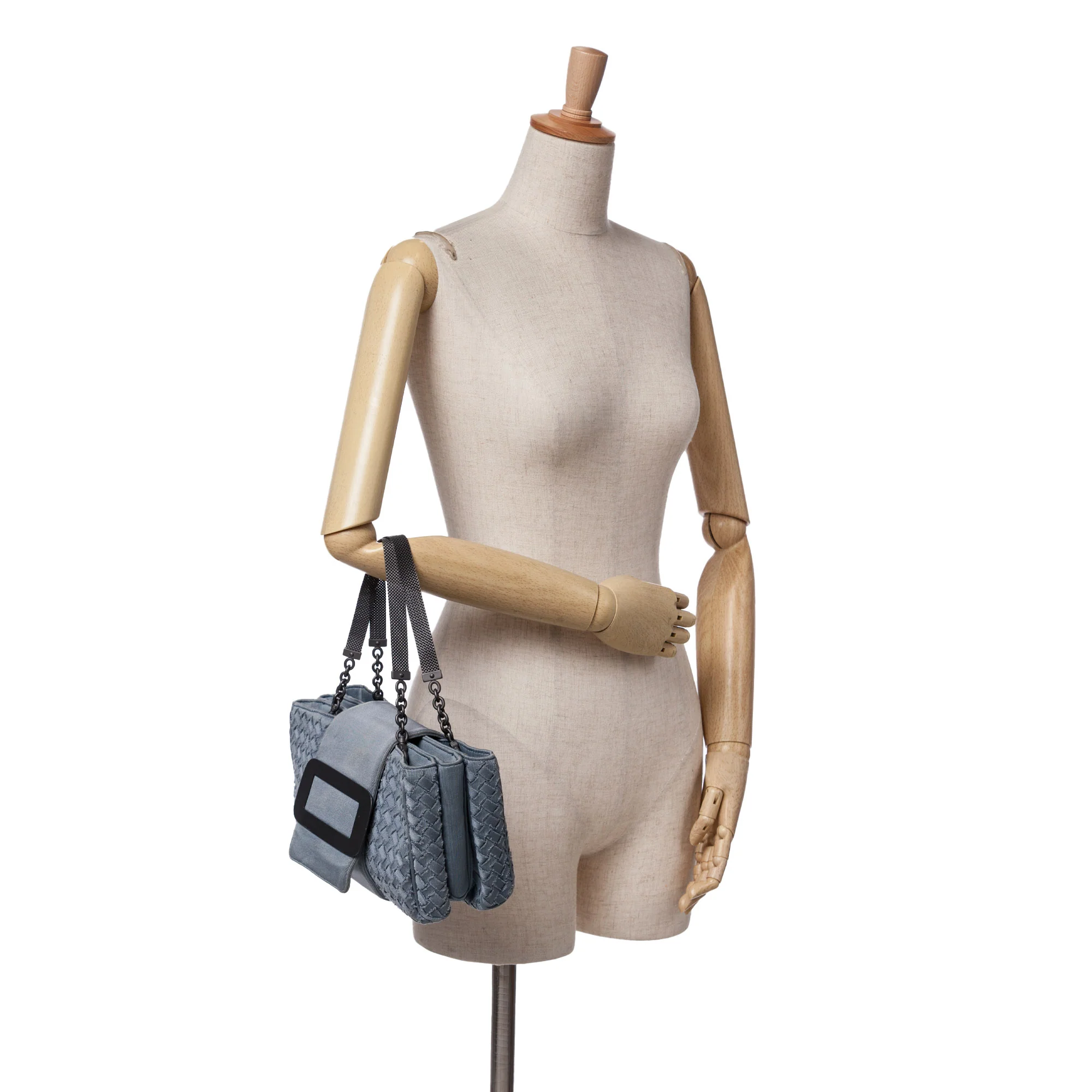 Bottega Veneta | Pre-Owned Canvas Intrecciato Buckle Flap Handbag | Blue/Denim - Image 6