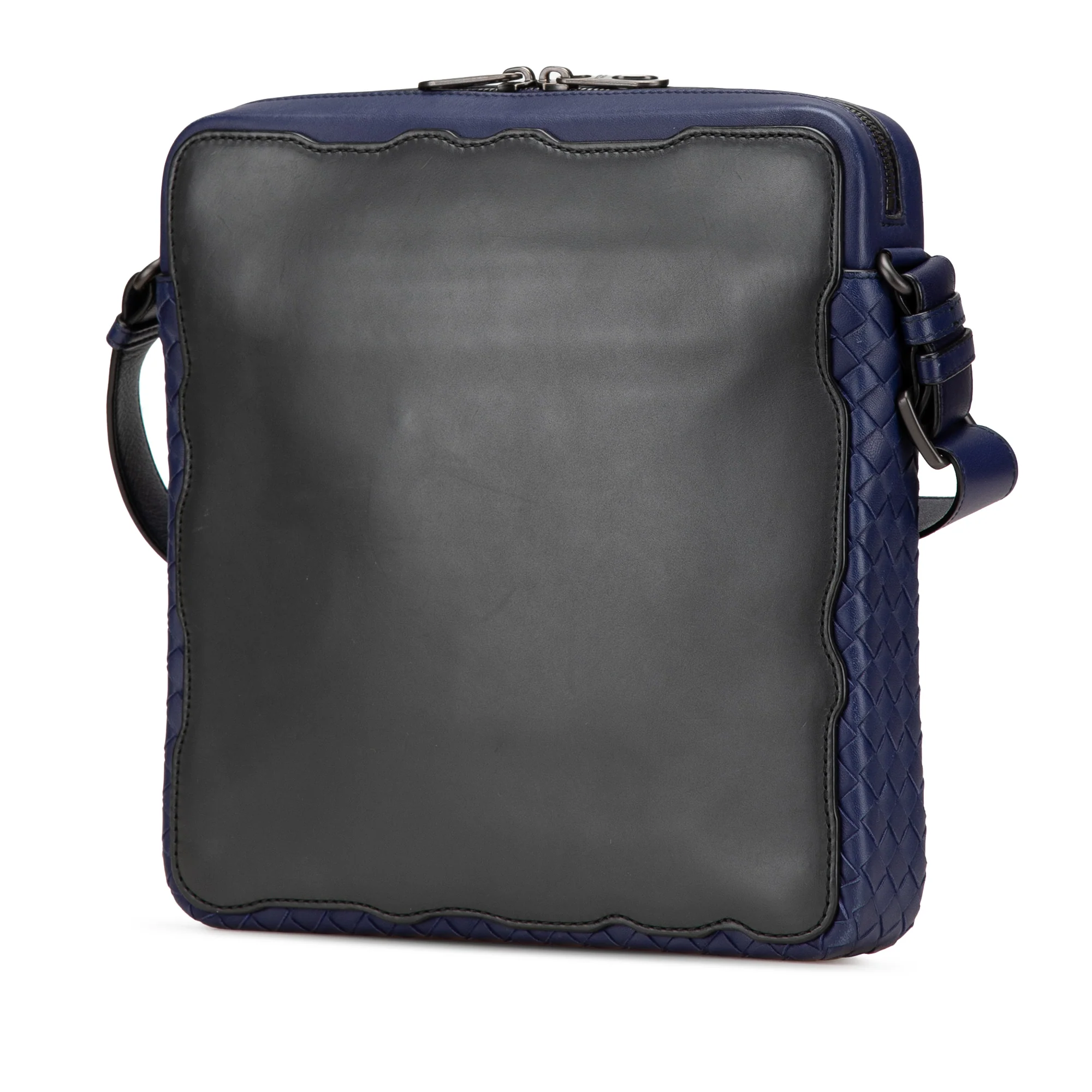 Bottega Veneta | Pre-Owned Intrecciato Trimmed Leather Crossbody | Black/Blue - Image 5