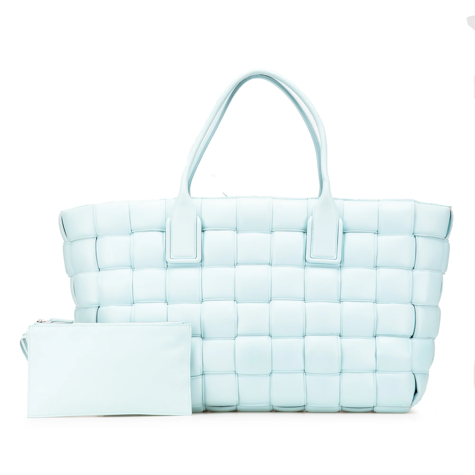 Bottega Veneta | Pre-Owned Large Lambskin Intreccio Padded Tote | Blue/Light Blue - Image 5