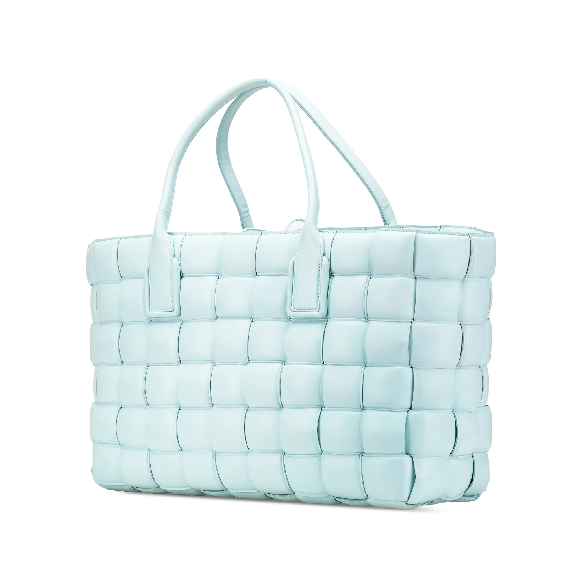 Bottega Veneta | Pre-Owned Large Lambskin Intreccio Padded Tote | Blue/Light Blue - Image 6