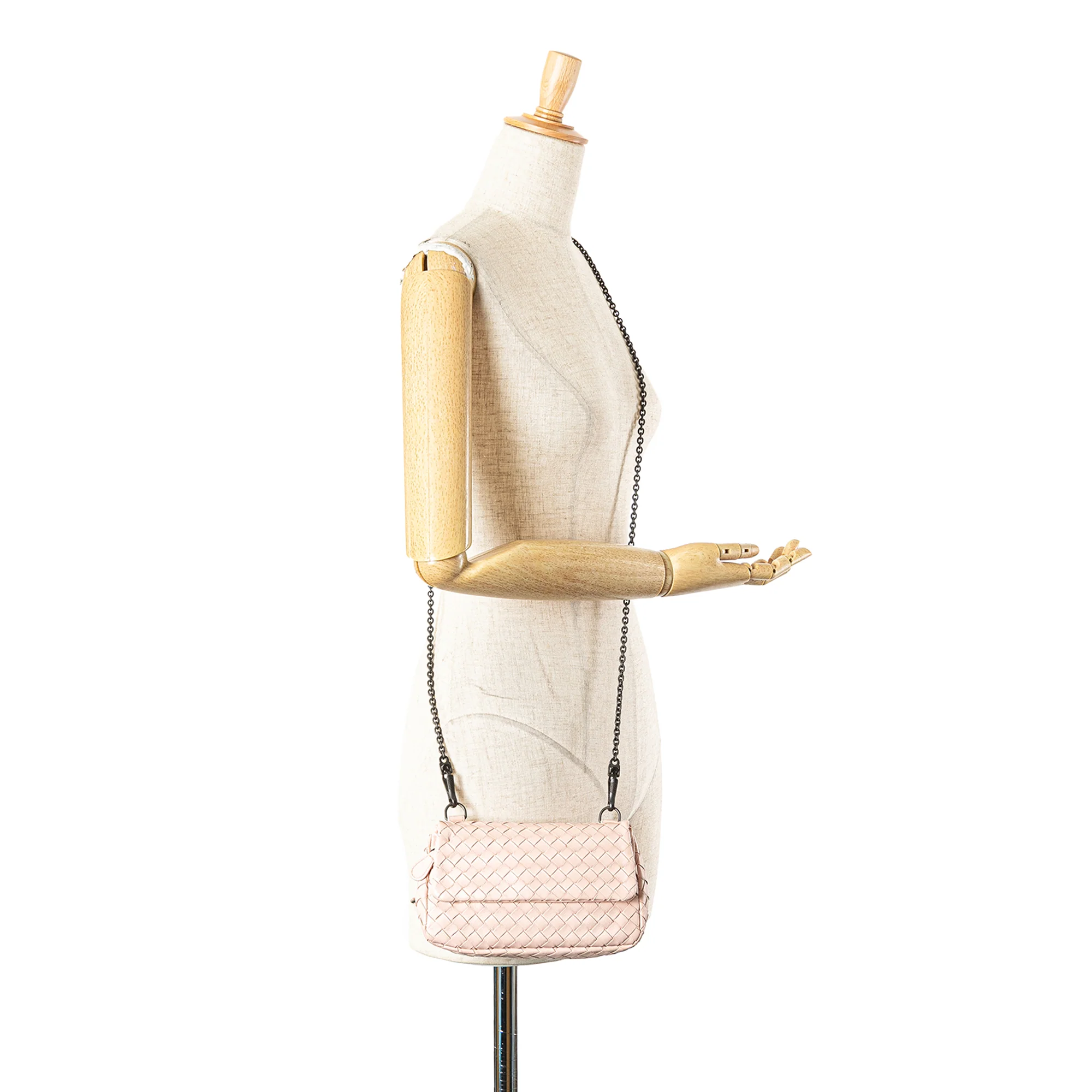 Bottega Veneta | Pre-Owned Leather Intrecciato Chain Flap Crossbody | Pink/Light Pink - Image 4