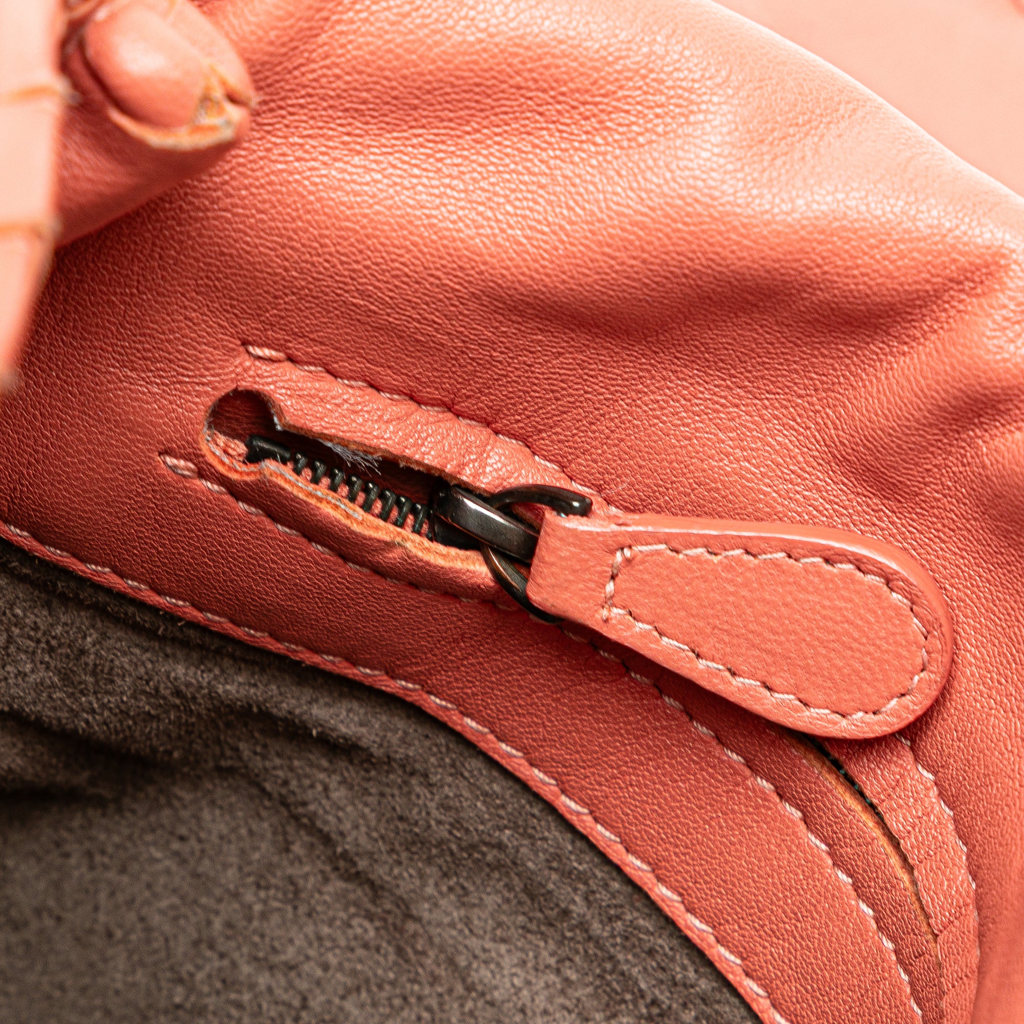 Bottega Veneta | Pre-Owned Leather Intrecciato Flap Satchel | Orange/Peach - Image 11