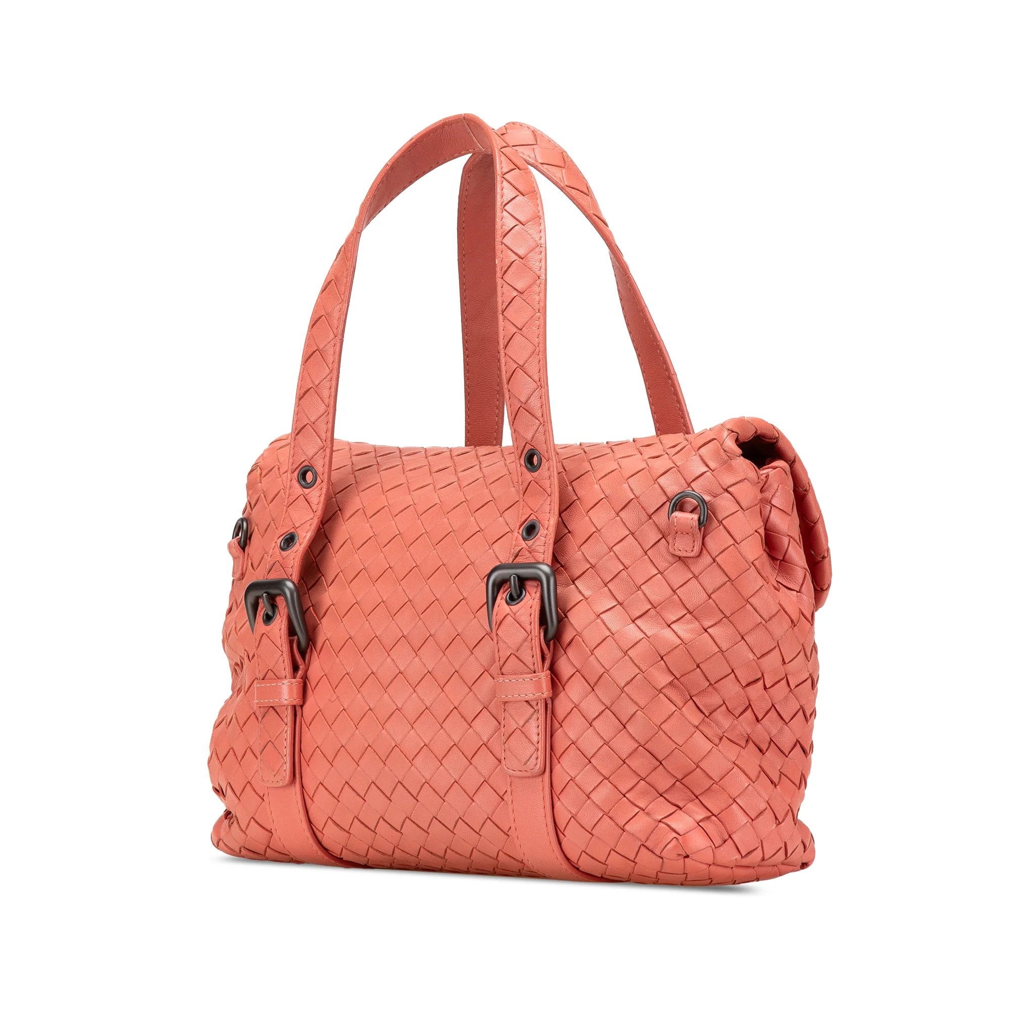 Bottega Veneta | Pre-Owned Leather Intrecciato Flap Satchel | Orange/Peach - Image 6