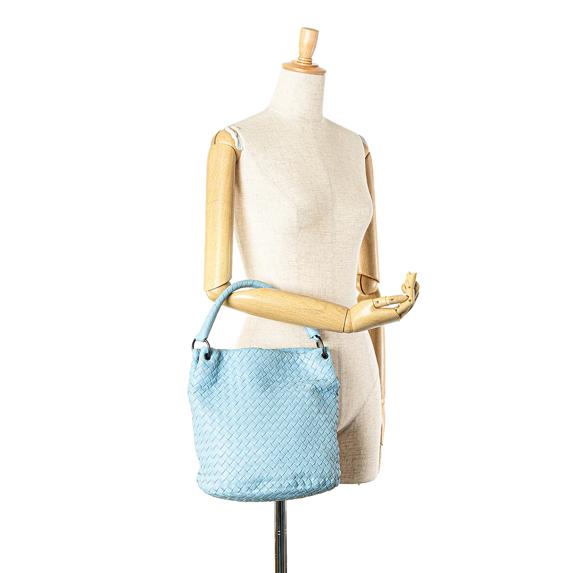 Bottega Veneta | Pre-Owned Nappa Intrecciato Bucket Bag | Blue/Light Blue - Image 10
