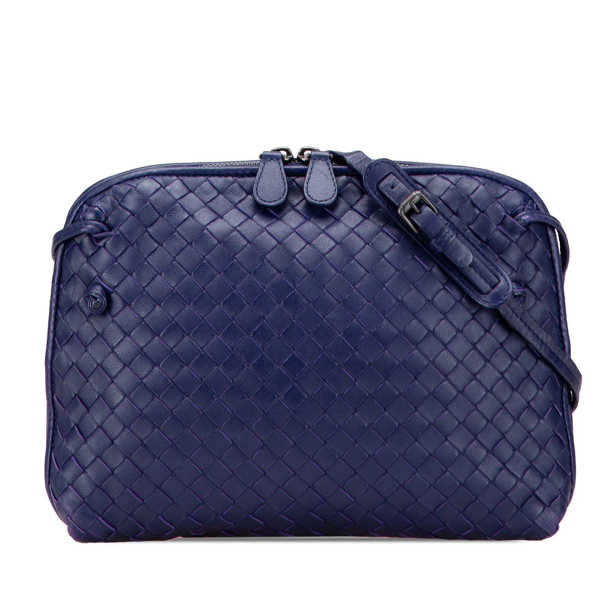 Bottega Veneta | Pre-Owned Nappa Intrecciato Nodini Crossbody | Blue/Midnight Blue