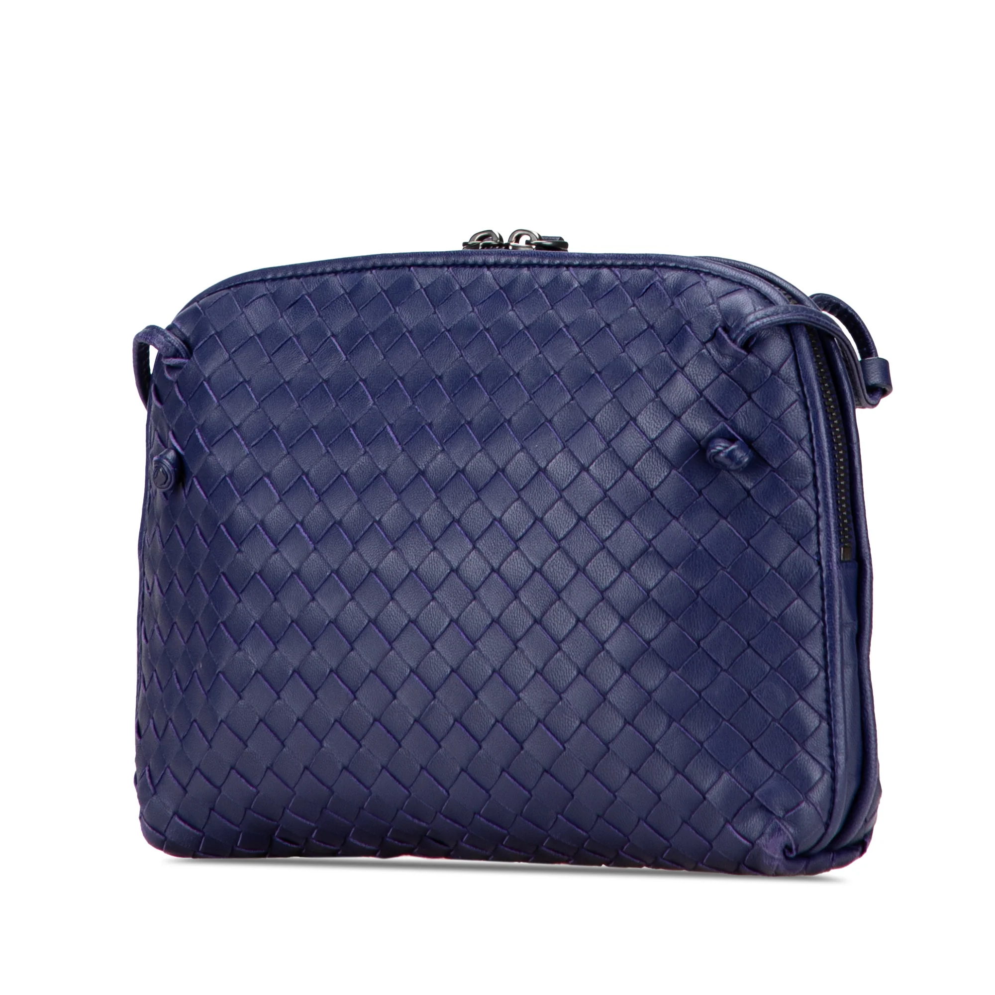 Bottega Veneta | Pre-Owned Nappa Intrecciato Nodini Crossbody | Blue/Midnight Blue - Image 3