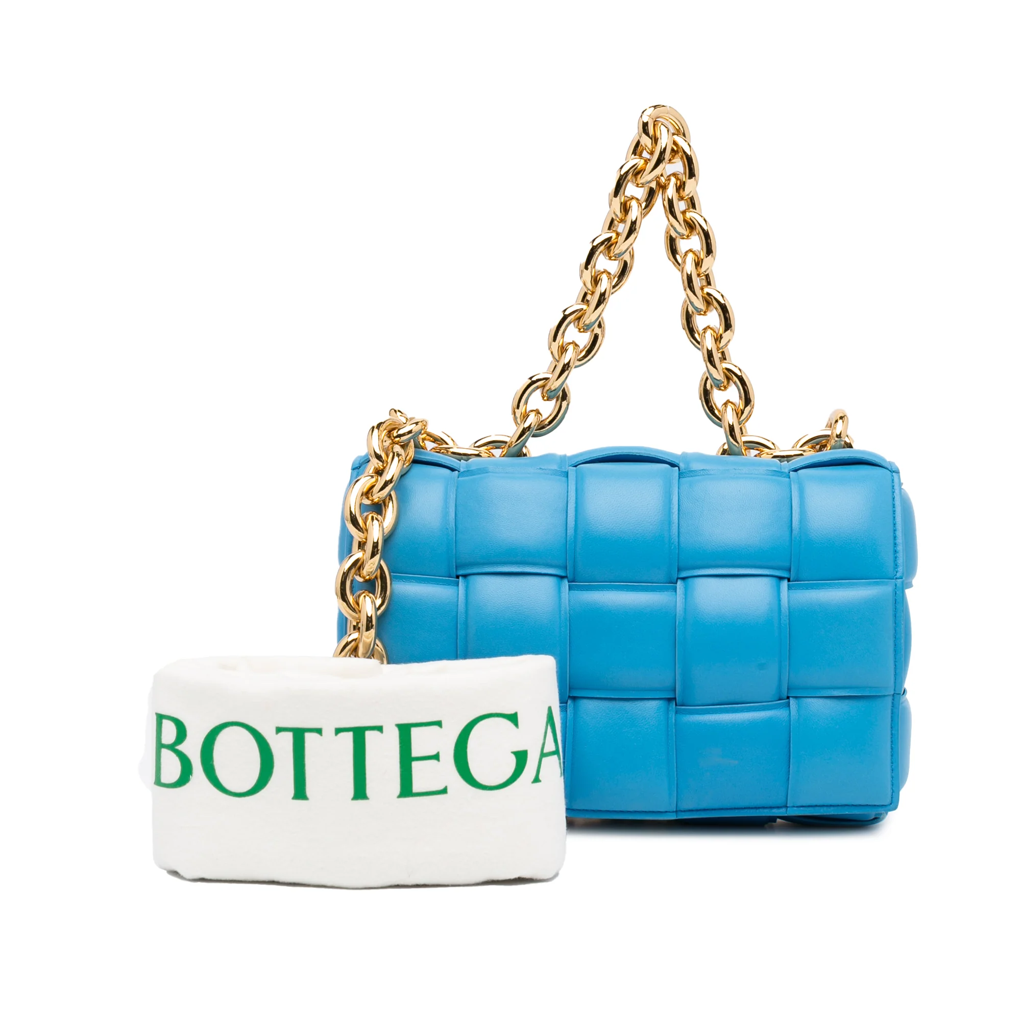 Bottega Veneta | Pre-Owned Nappa Intrecciato Padded Chain Cassette Satchel | Blue/Light Blue - Image 3