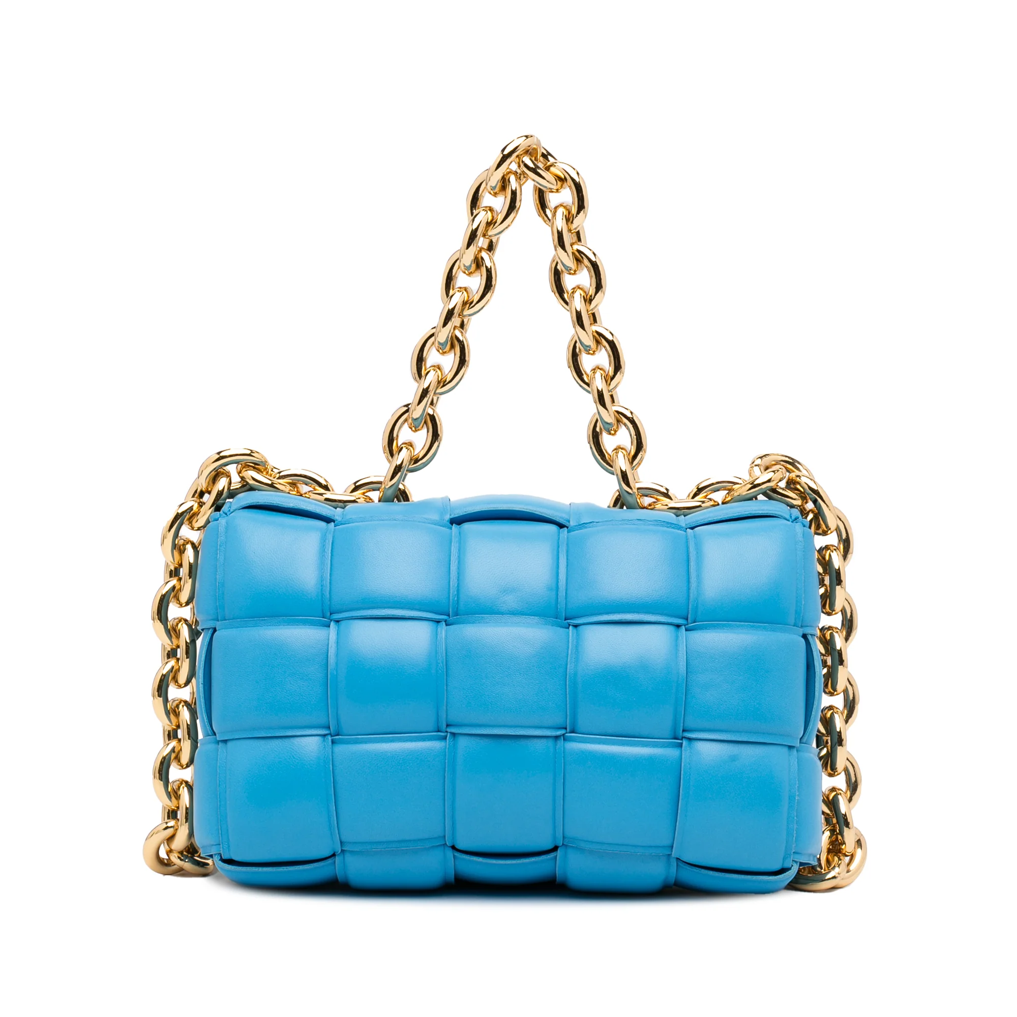 Bottega Veneta | Pre-Owned Nappa Intrecciato Padded Chain Cassette Satchel | Blue/Light Blue - Image 6