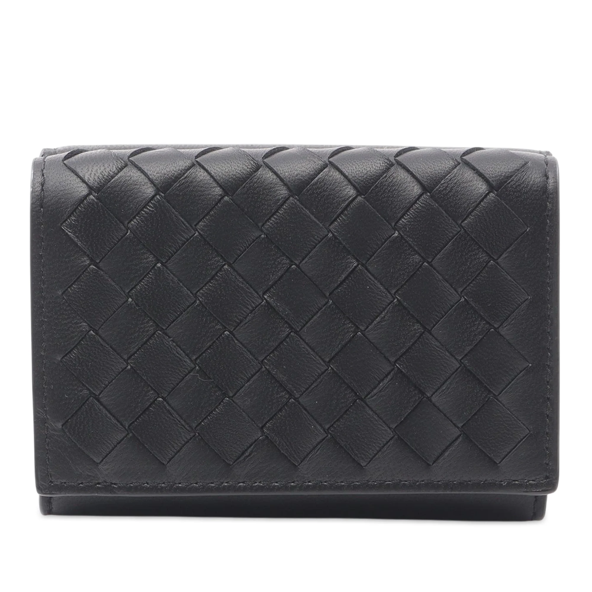 Bottega Veneta | Pre-Owned Nappa Intrecciato Trifold Wallet | Black