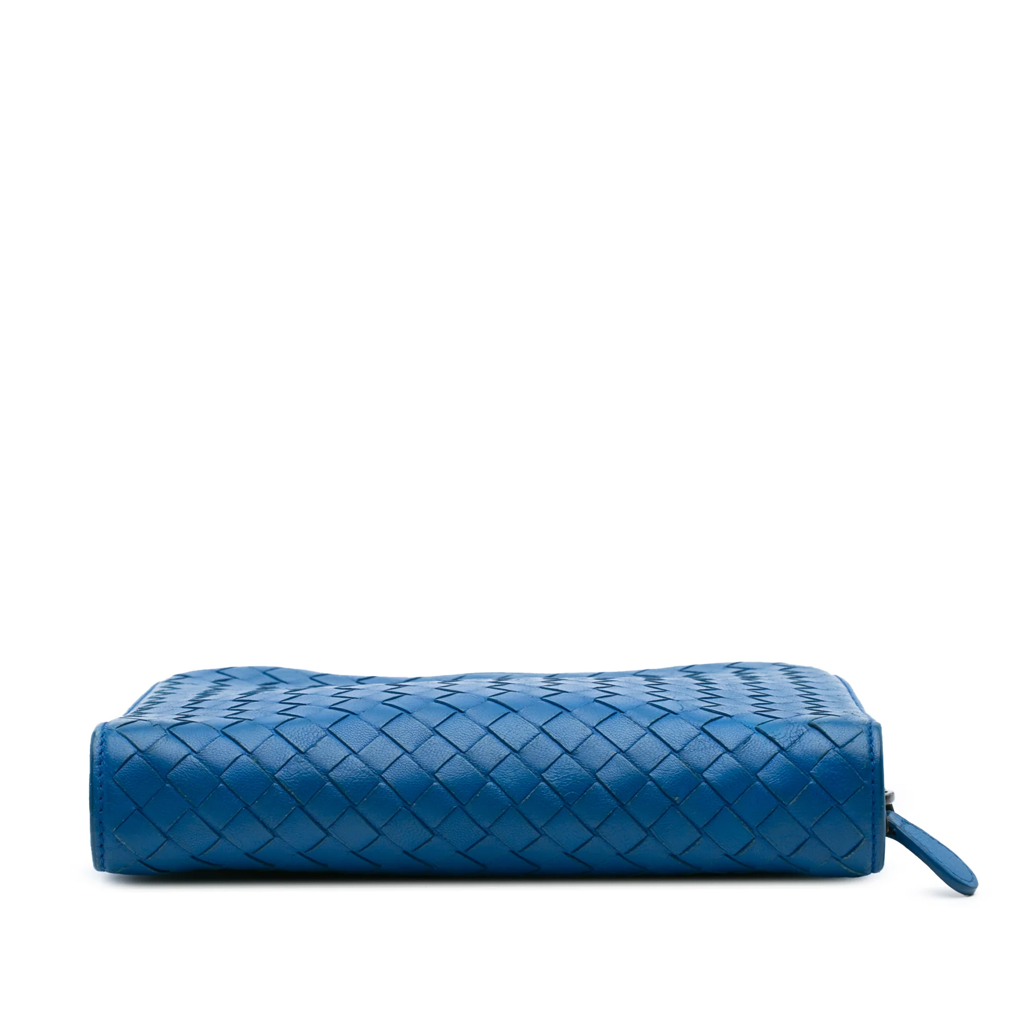 Bottega Veneta | Pre-Owned Nappa Intrecciato Zip Around Wallet On Chain | Blue - Image 3