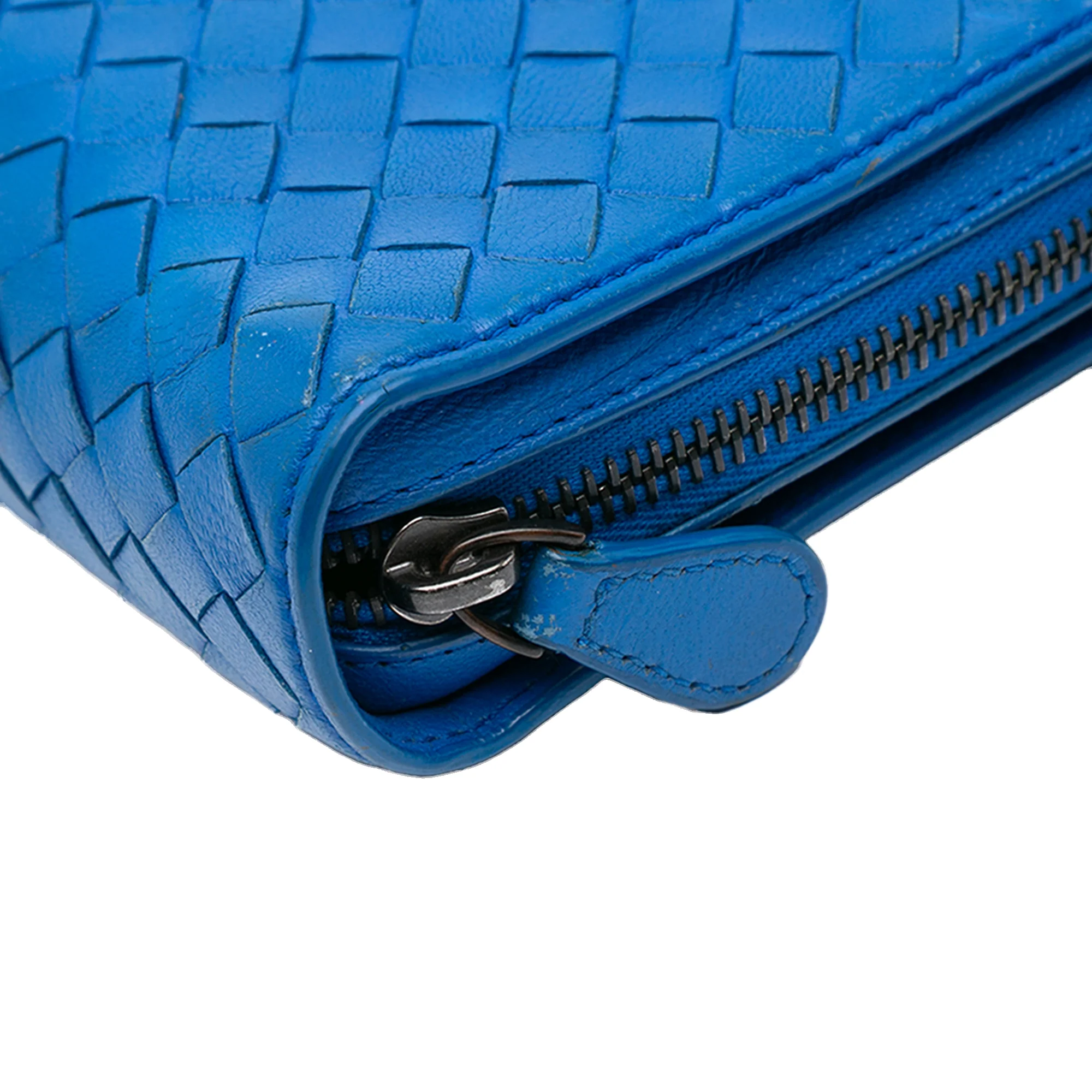 Bottega Veneta | Pre-Owned Nappa Intrecciato Zip Around Wallet On Chain | Blue - Image 7