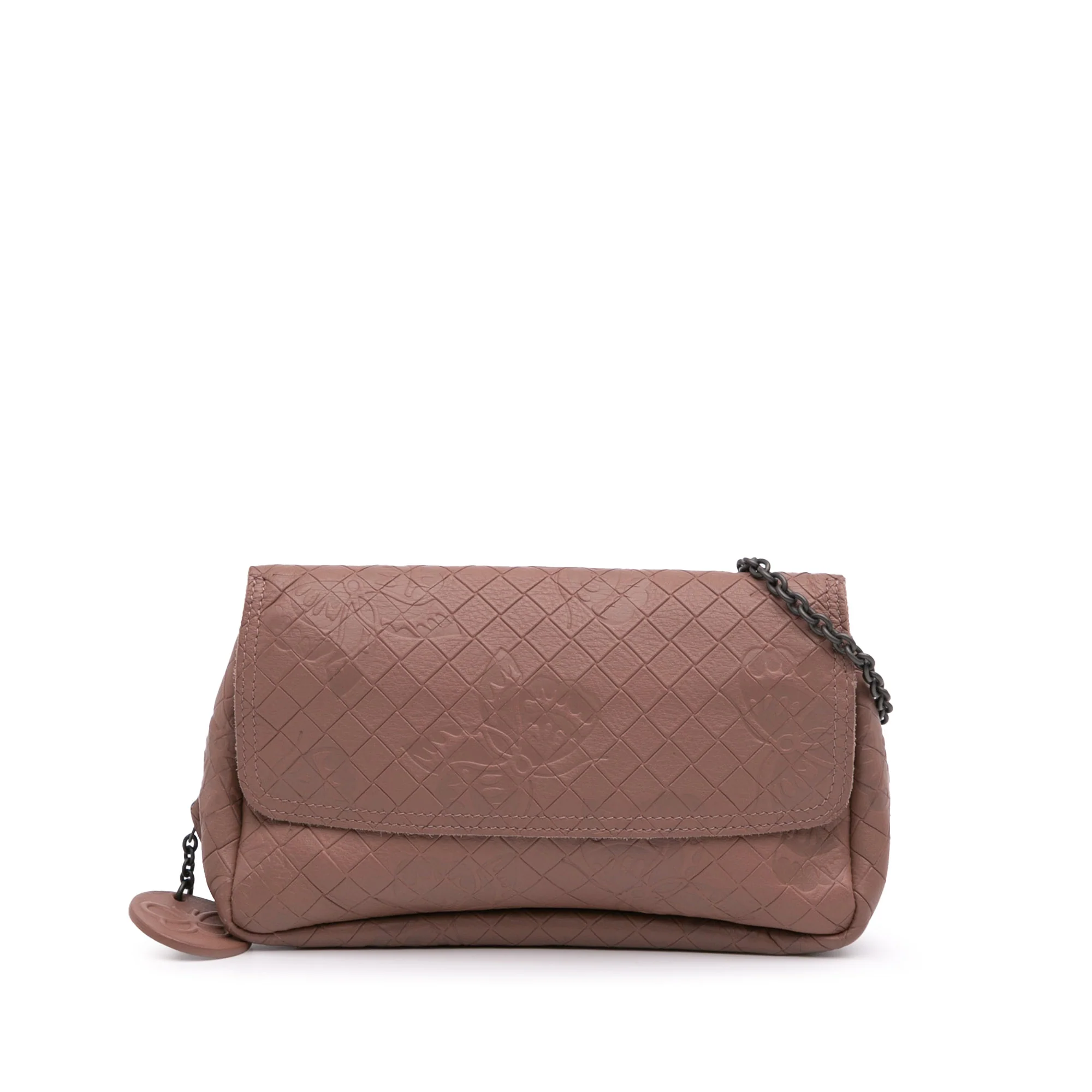 Bottega Veneta | Pre-Owned Small Calfskin Intrecciomirage Embossed Butterfly Chain Crossbody | Pink/Rose Gold